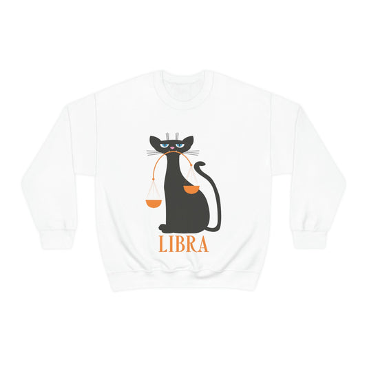 Libra Cat Zodiac Sign Cute Funny Unisex Heavy Blend™ Crewneck Sweatshirt Ichaku [Perfect Gifts Selection]