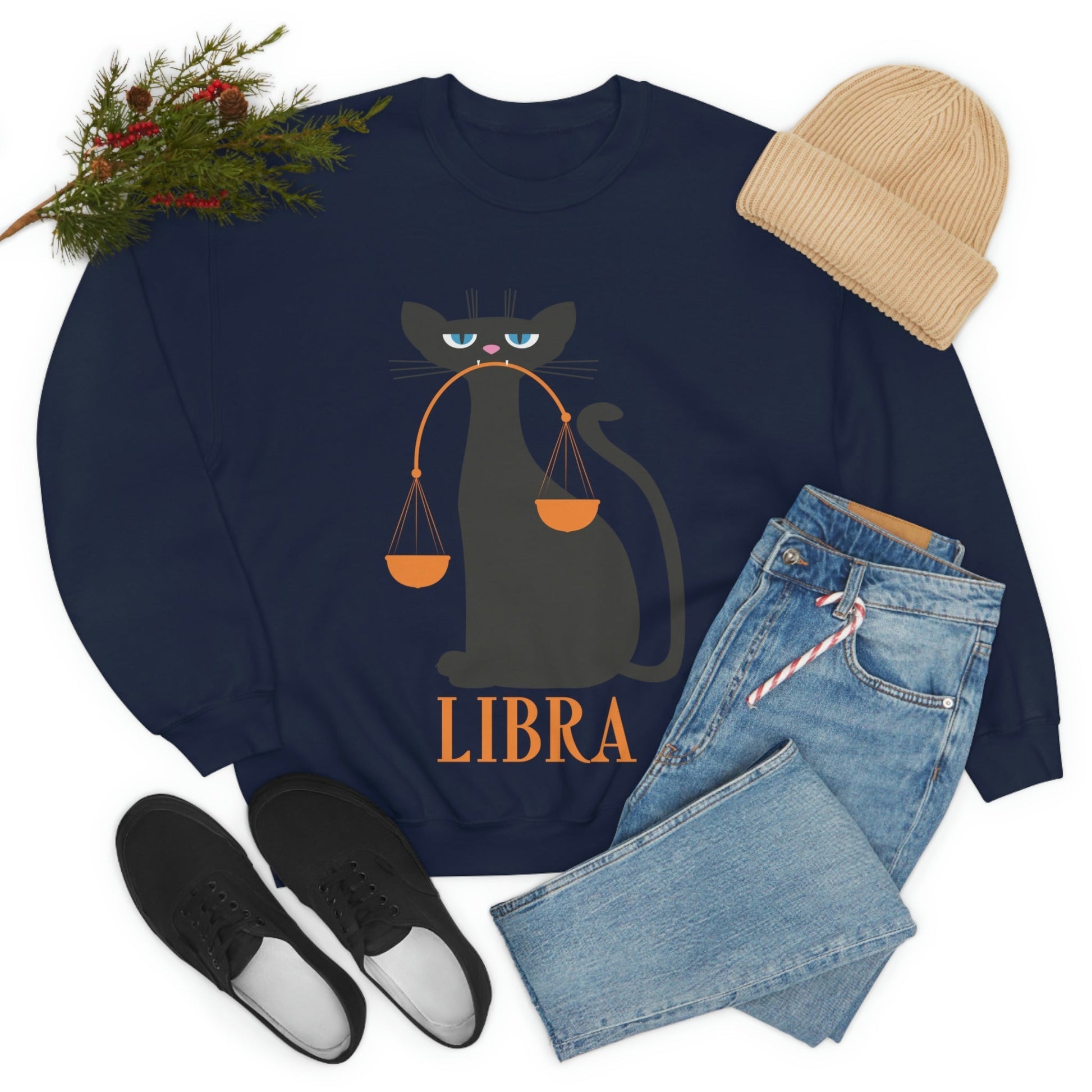 Libra Cat Zodiac Sign Unisex Heavy Blend™ Crewneck Sweatshirt Ichaku [Perfect Gifts Selection]