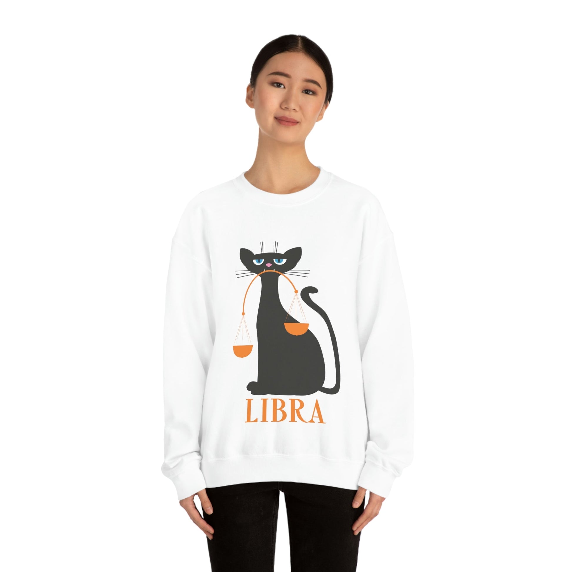 Libra Cat Zodiac Sign Unisex Heavy Blend™ Crewneck Sweatshirt Ichaku [Perfect Gifts Selection]