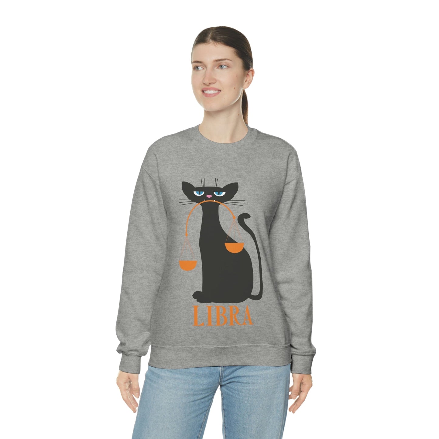 Libra Cat Zodiac Sign Unisex Heavy Blend™ Crewneck Sweatshirt Ichaku [Perfect Gifts Selection]