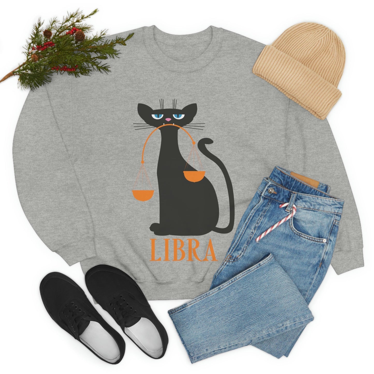 Libra Cat Zodiac Sign Unisex Heavy Blend™ Crewneck Sweatshirt Ichaku [Perfect Gifts Selection]