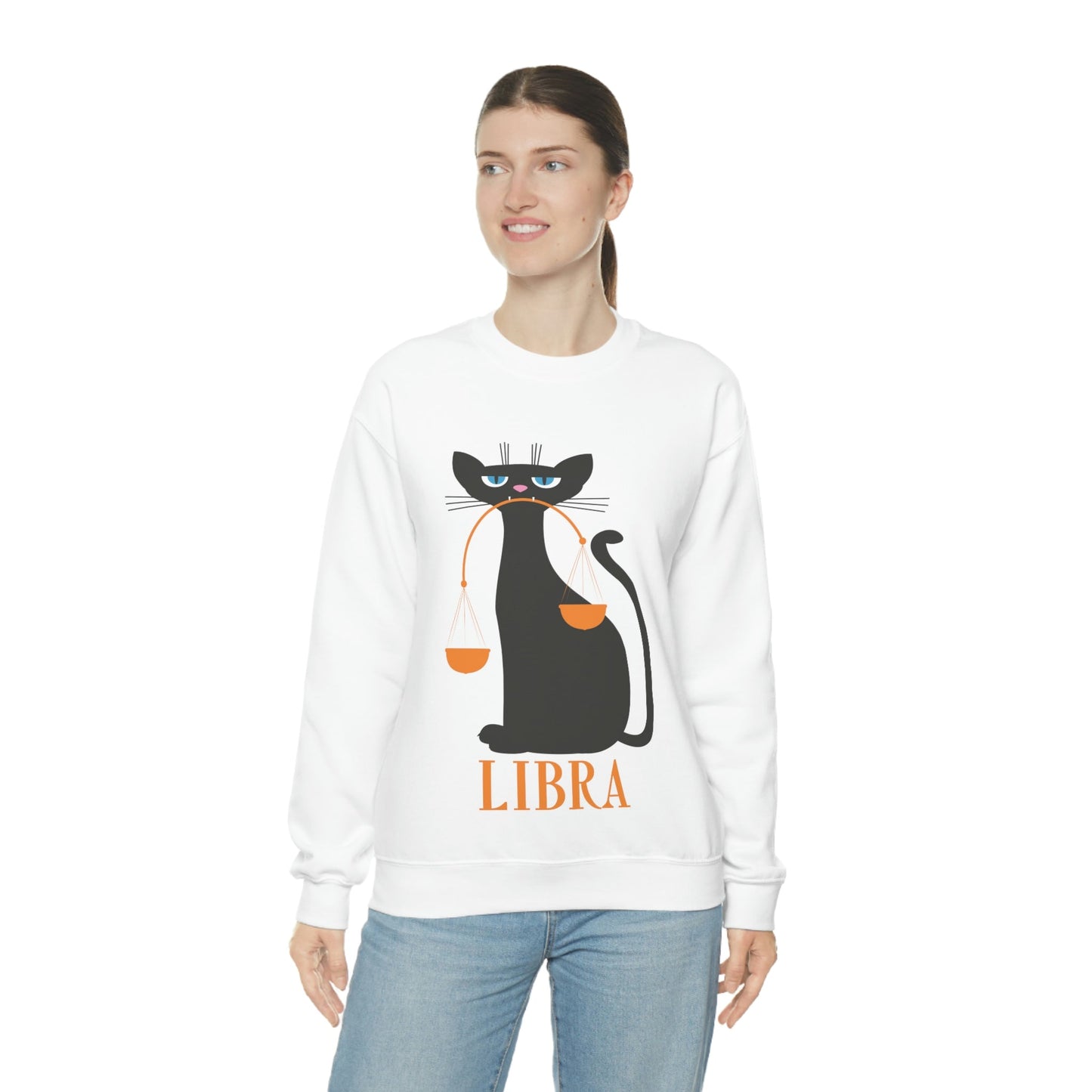 Libra Cat Zodiac Sign Unisex Heavy Blend™ Crewneck Sweatshirt Ichaku [Perfect Gifts Selection]