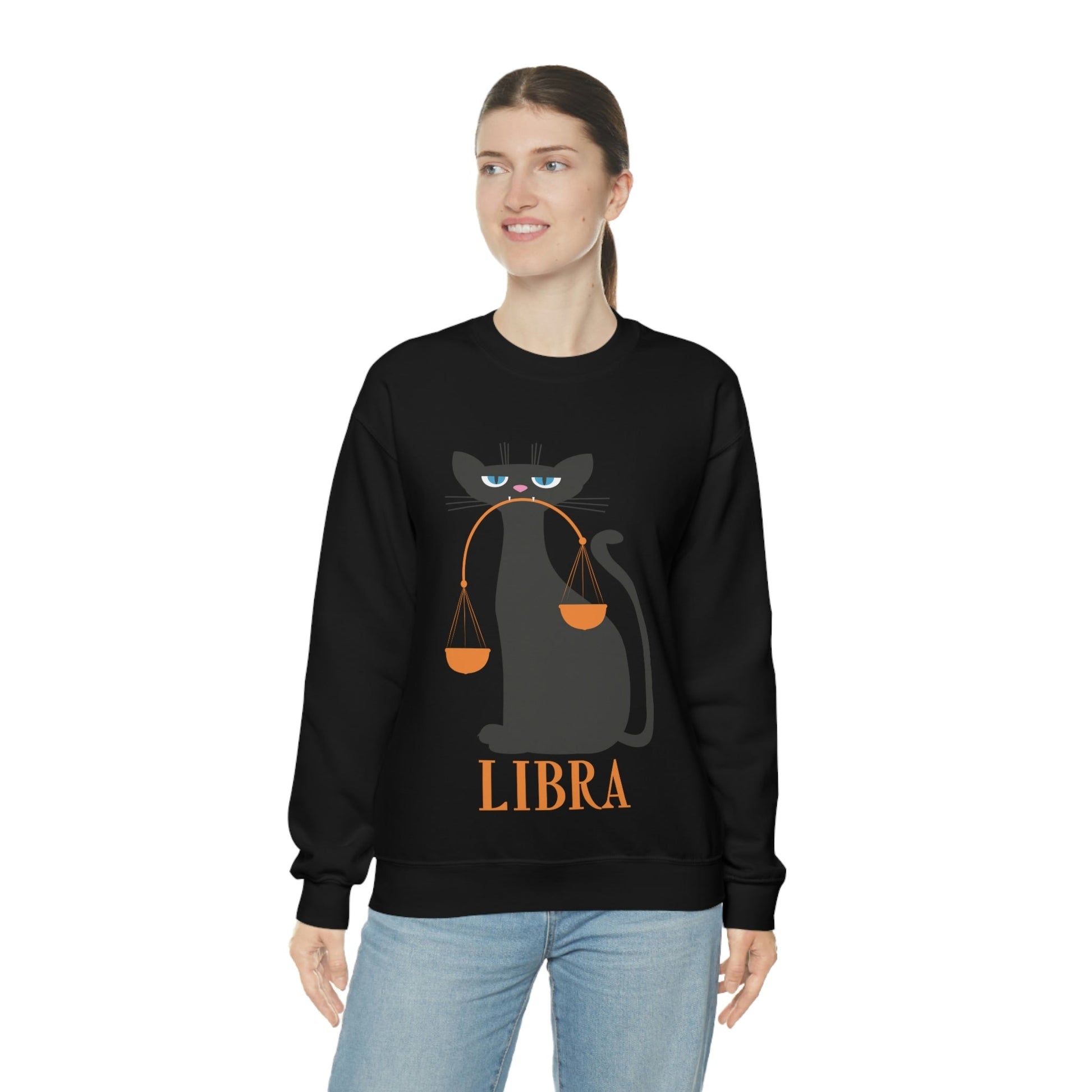 Libra Cat Zodiac Sign Unisex Heavy Blend™ Crewneck Sweatshirt Ichaku [Perfect Gifts Selection]