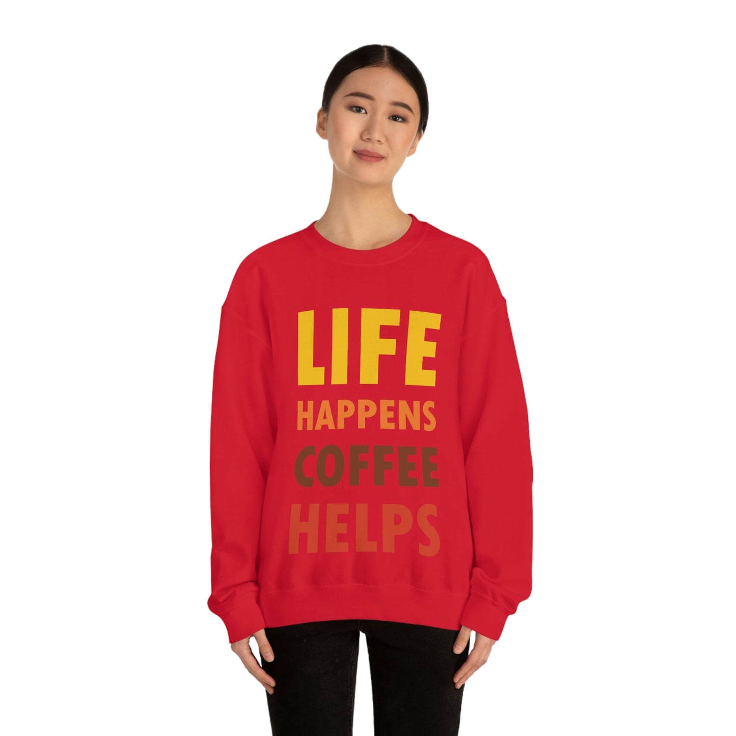 Life Happens Coffee Helps Quotes Caffeine Lover Unisex Heavy Blend™ Crewneck Sweatshirt Ichaku [Perfect Gifts Selection]