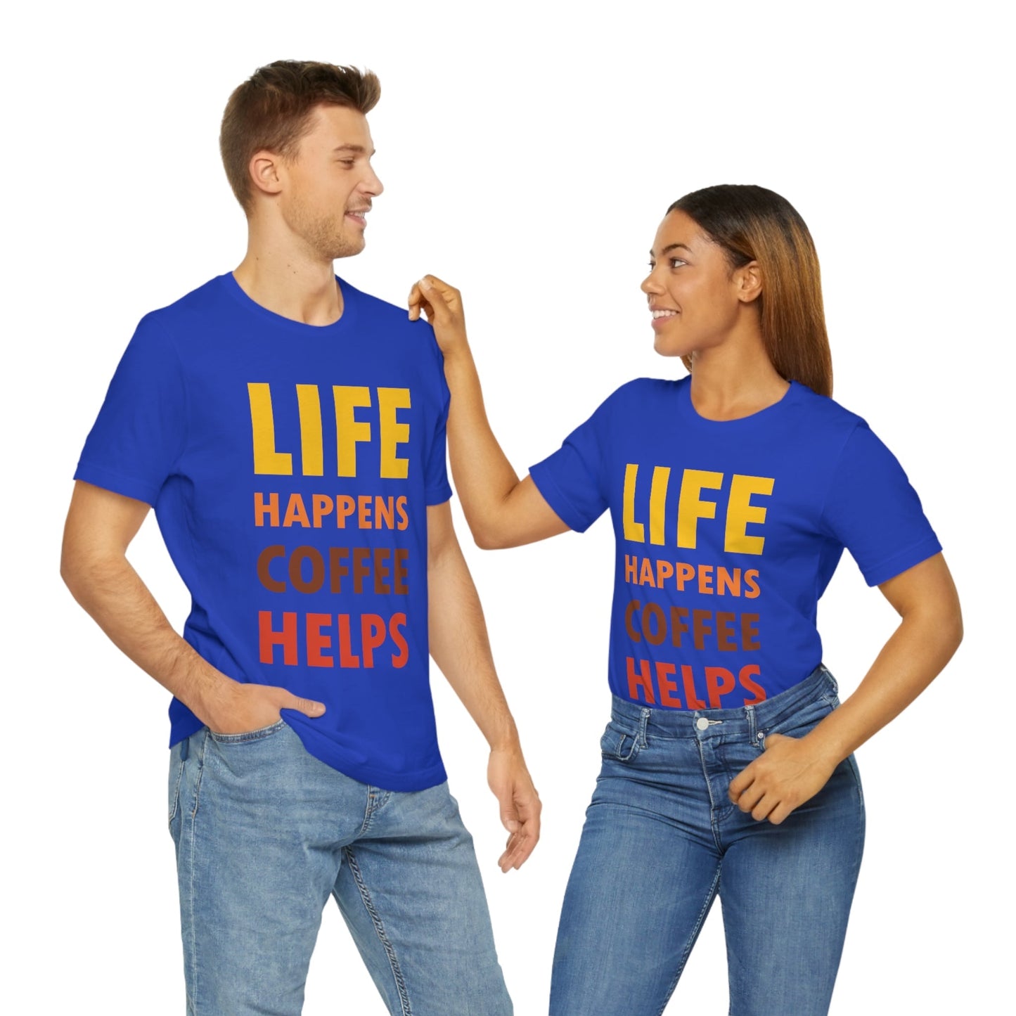 Life Happens Coffee Helps Quotes Caffeine Lover Unisex Jersey Short Sleeve T-Shirt Ichaku [Perfect Gifts Selection]