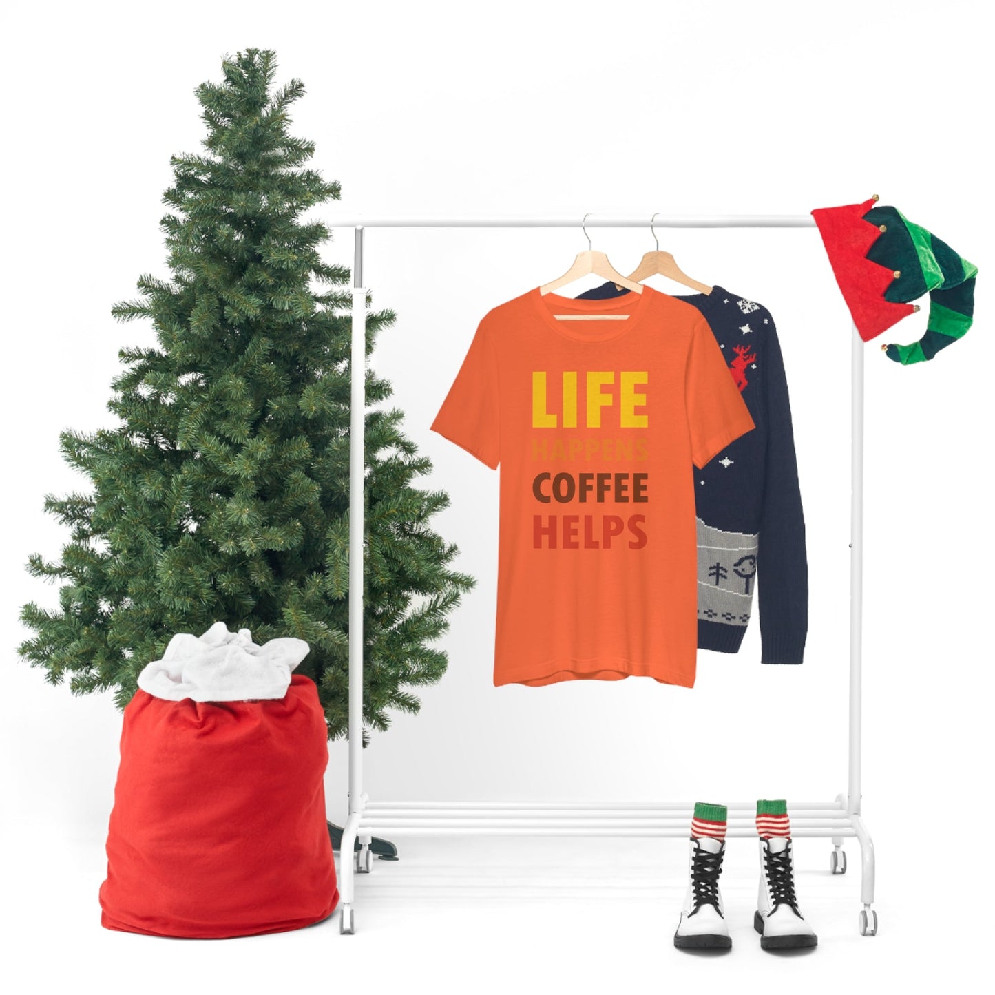 Life Happens Coffee Helps Quotes Caffeine Lover Unisex Jersey Short Sleeve T-Shirt Ichaku [Perfect Gifts Selection]