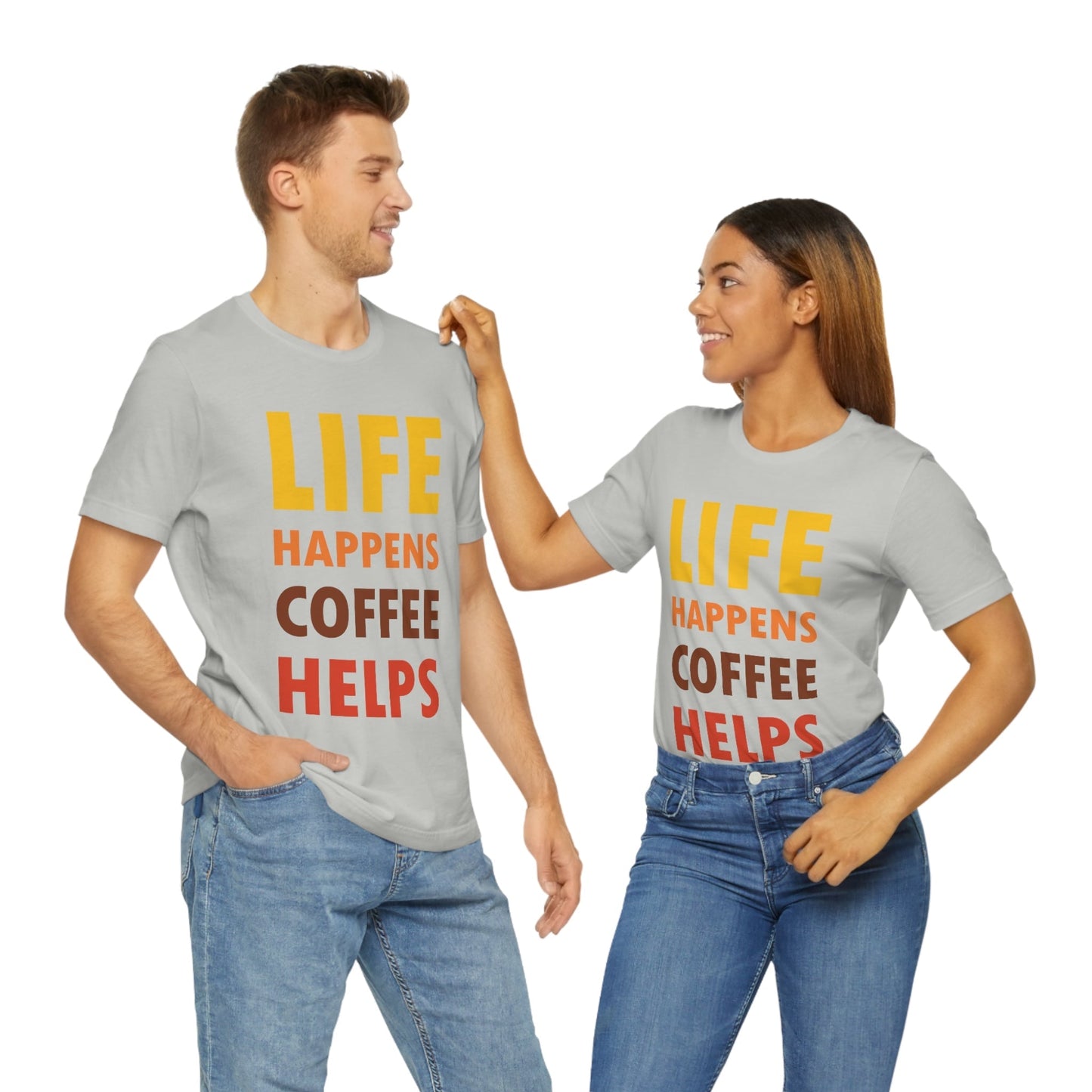 Life Happens Coffee Helps Quotes Caffeine Lover Unisex Jersey Short Sleeve T-Shirt Ichaku [Perfect Gifts Selection]