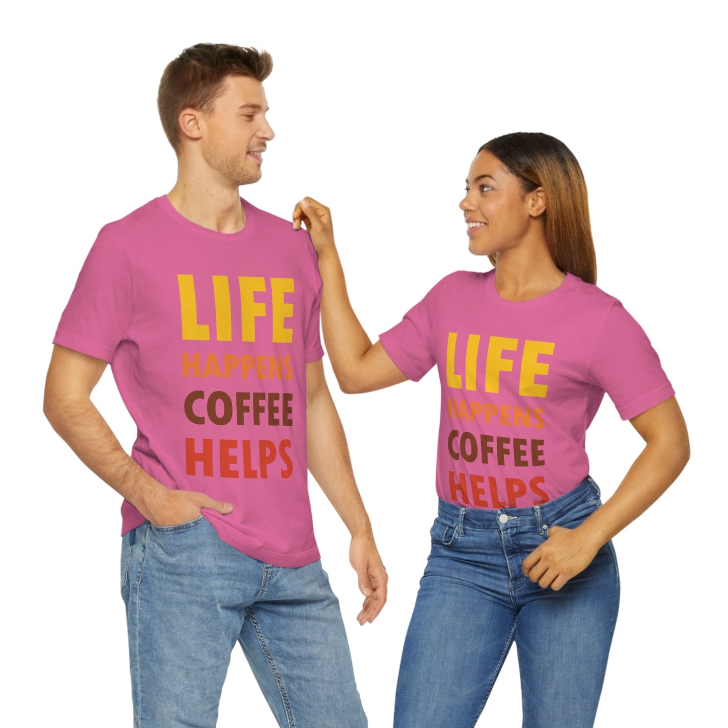 Life Happens Coffee Helps Quotes Caffeine Lover Unisex Jersey Short Sleeve T-Shirt Ichaku [Perfect Gifts Selection]