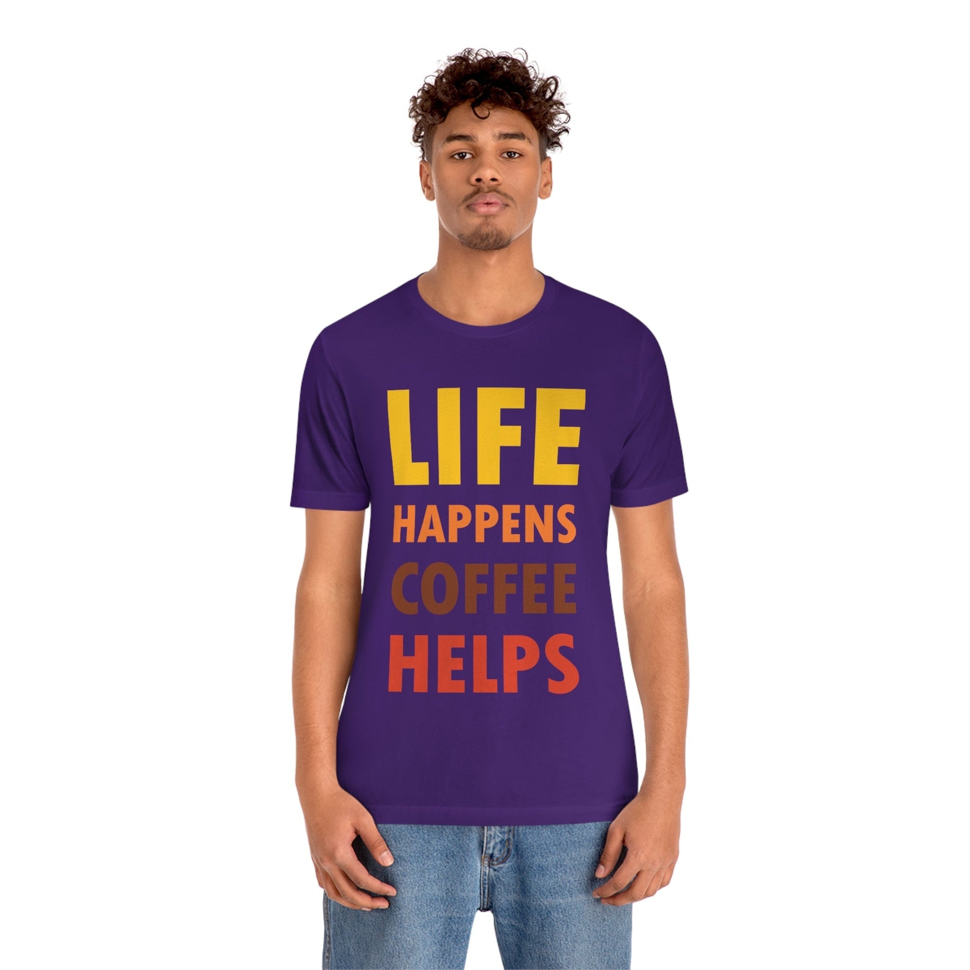 Life Happens Coffee Helps Quotes Caffeine Lover Unisex Jersey Short Sleeve T-Shirt Ichaku [Perfect Gifts Selection]