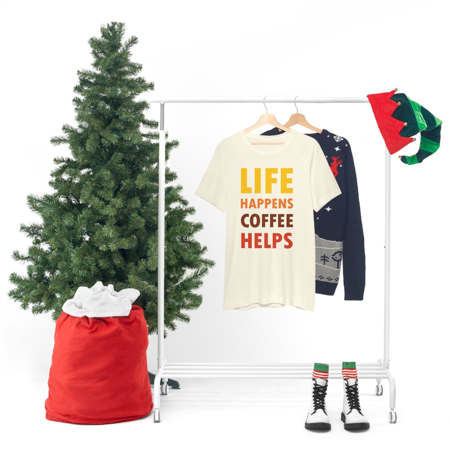 Life Happens Coffee Helps Quotes Caffeine Lover Unisex Jersey Short Sleeve T-Shirt Ichaku [Perfect Gifts Selection]