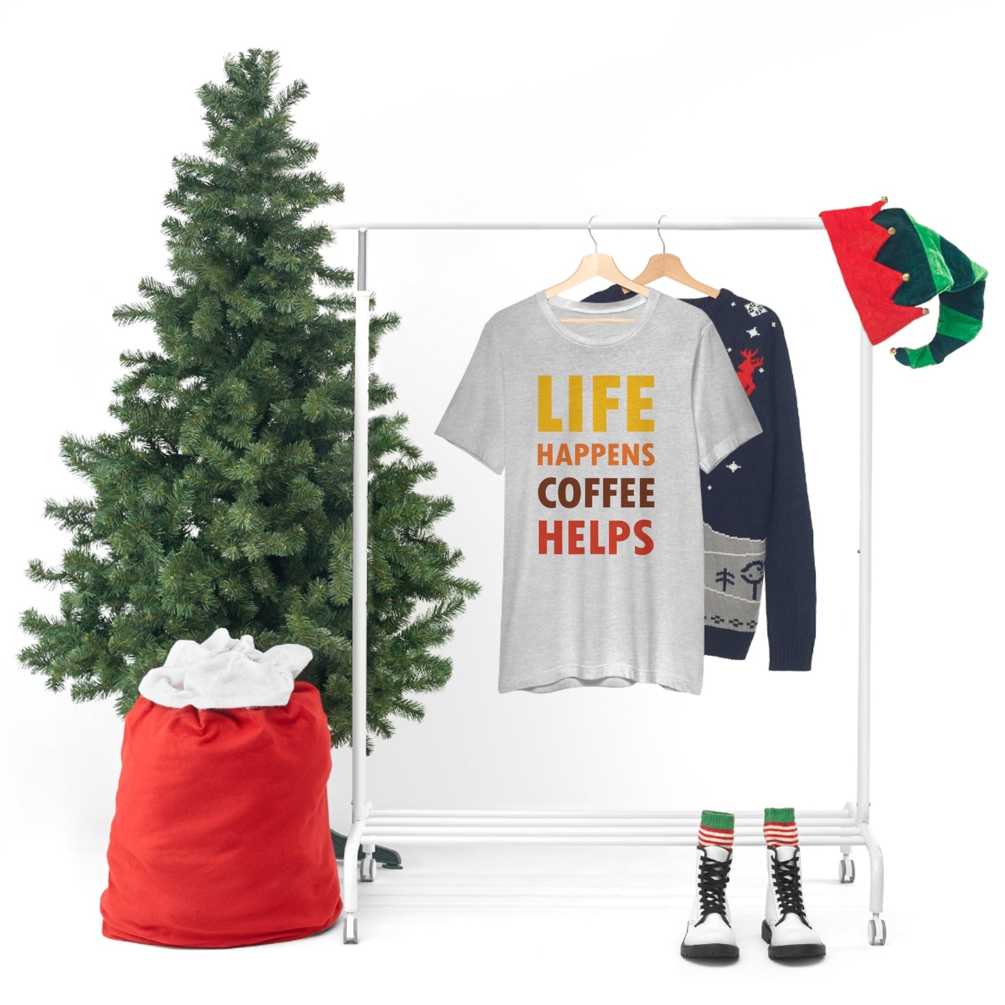 Life Happens Coffee Helps Quotes Caffeine Lover Unisex Jersey Short Sleeve T-Shirt Ichaku [Perfect Gifts Selection]