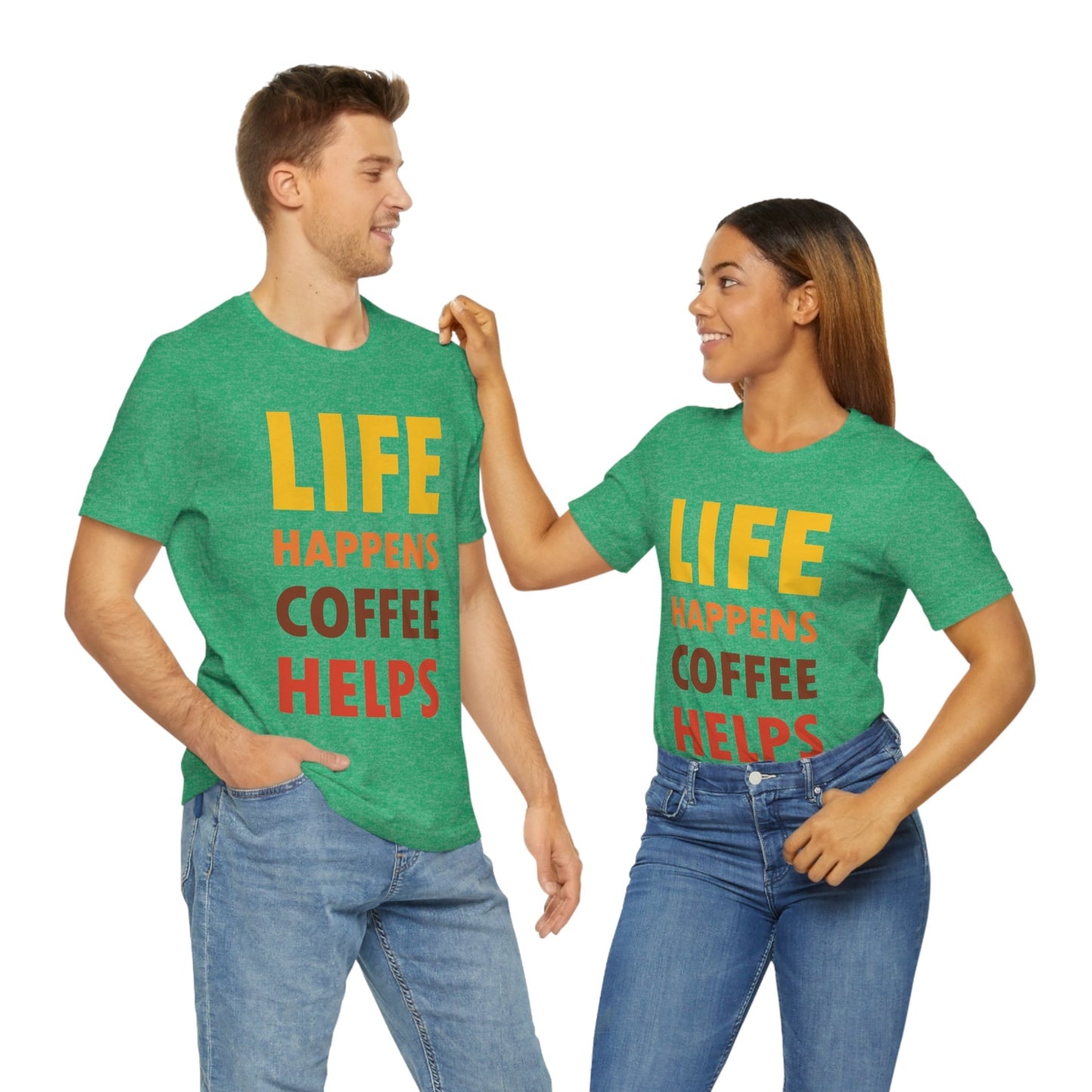 Life Happens Coffee Helps Quotes Caffeine Lover Unisex Jersey Short Sleeve T-Shirt Ichaku [Perfect Gifts Selection]