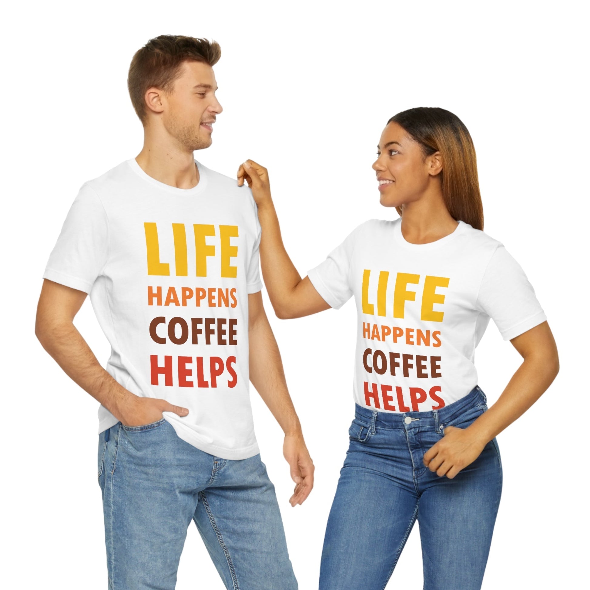 Life Happens Coffee Helps Quotes Caffeine Lover Unisex Jersey Short Sleeve T-Shirt Ichaku [Perfect Gifts Selection]