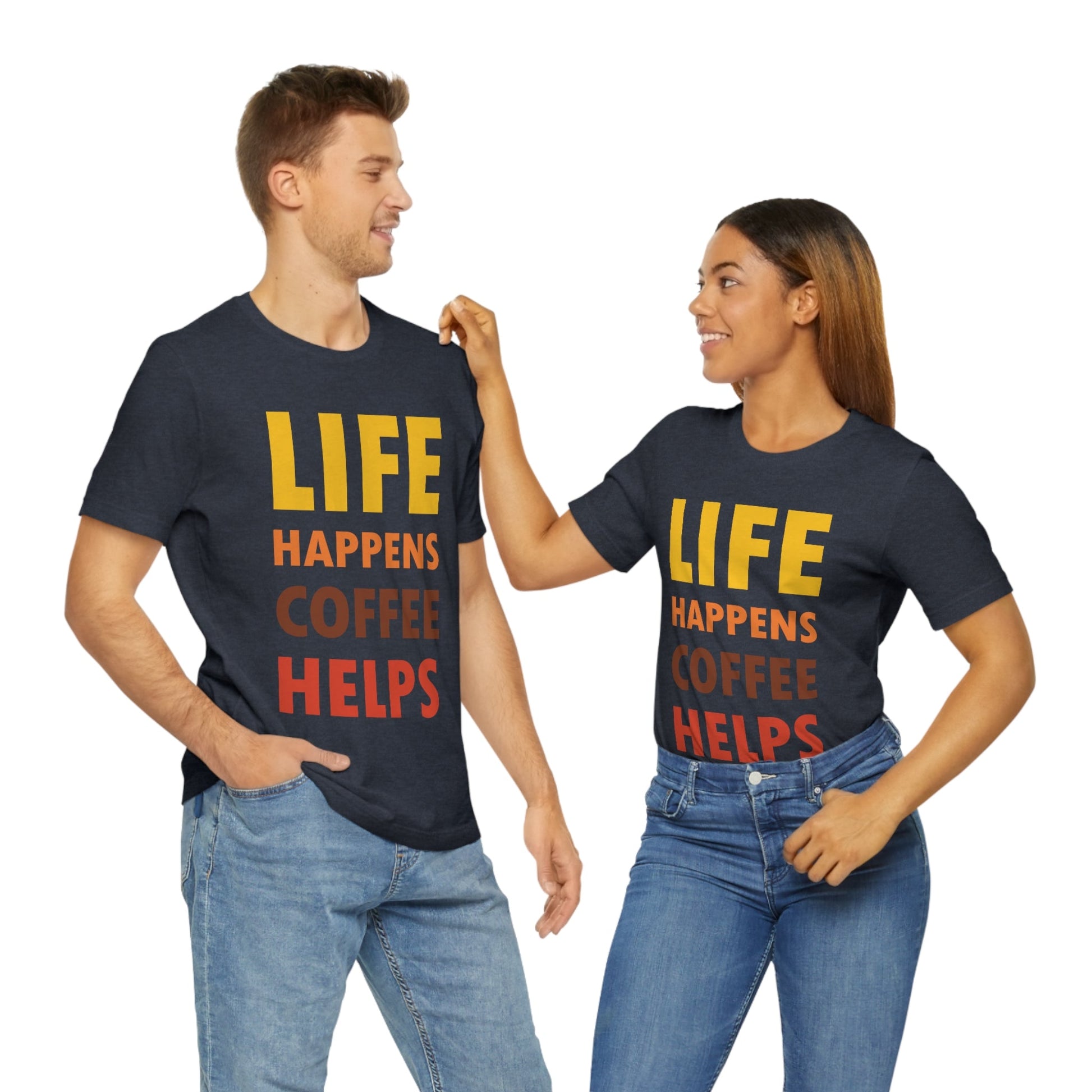 Life Happens Coffee Helps Quotes Caffeine Lover Unisex Jersey Short Sleeve T-Shirt Ichaku [Perfect Gifts Selection]