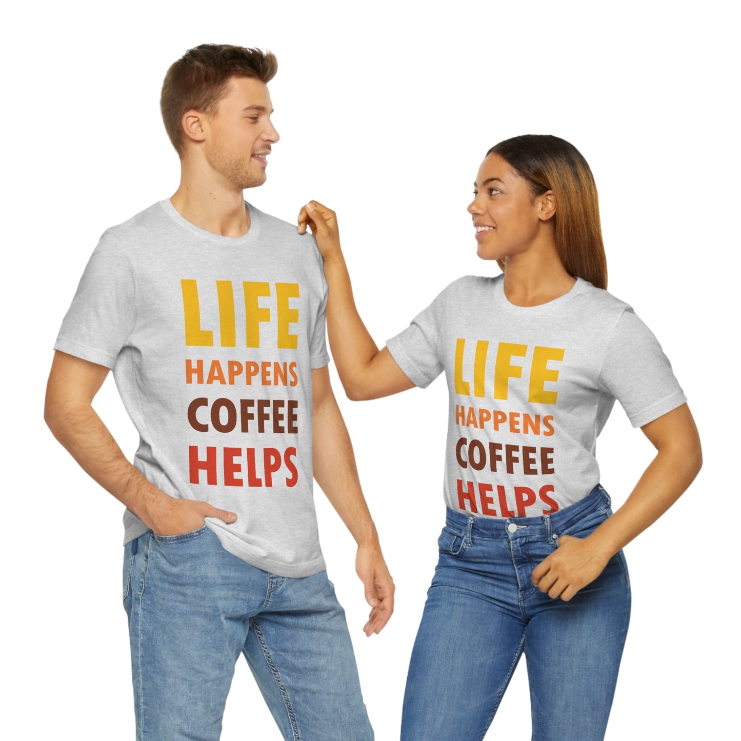 Life Happens Coffee Helps Quotes Caffeine Lover Unisex Jersey Short Sleeve T-Shirt Ichaku [Perfect Gifts Selection]