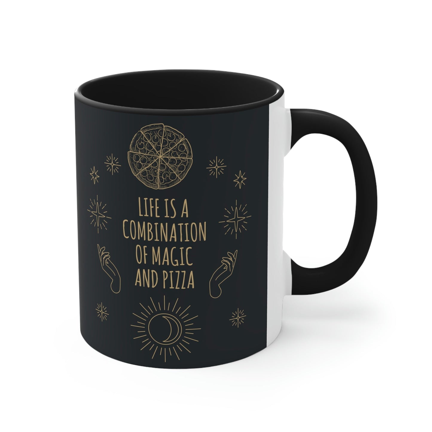 Life Is A Combination Of Magic And Pizza Love Funny Quotes Accent Coffee Mug 11oz Ichaku [Perfect Gifts Selection]