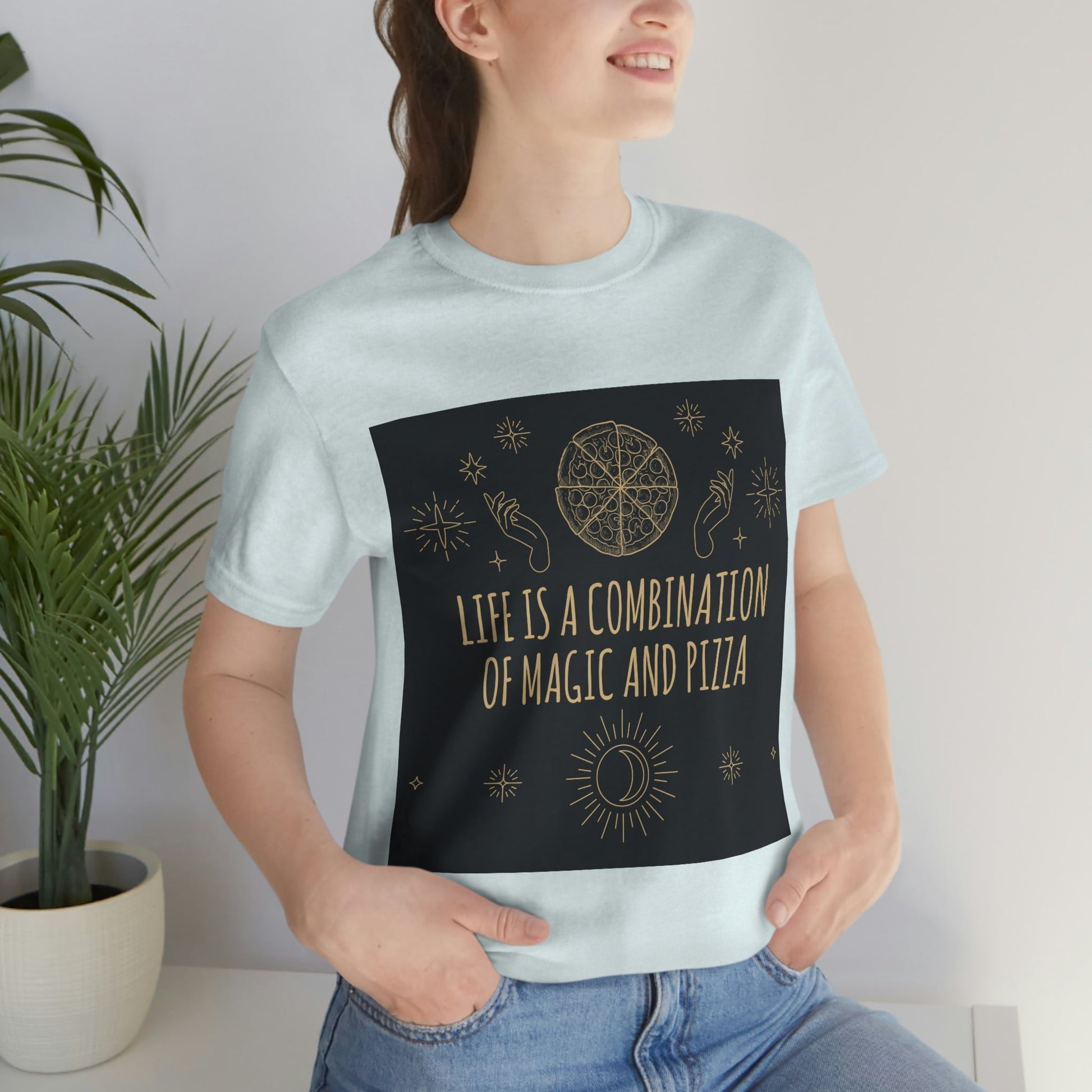 Life Is A Combination Of Magic And Pizza Love Funny Quotes Unisex Jersey Short Sleeve T-Shirt Ichaku [Perfect Gifts Selection]