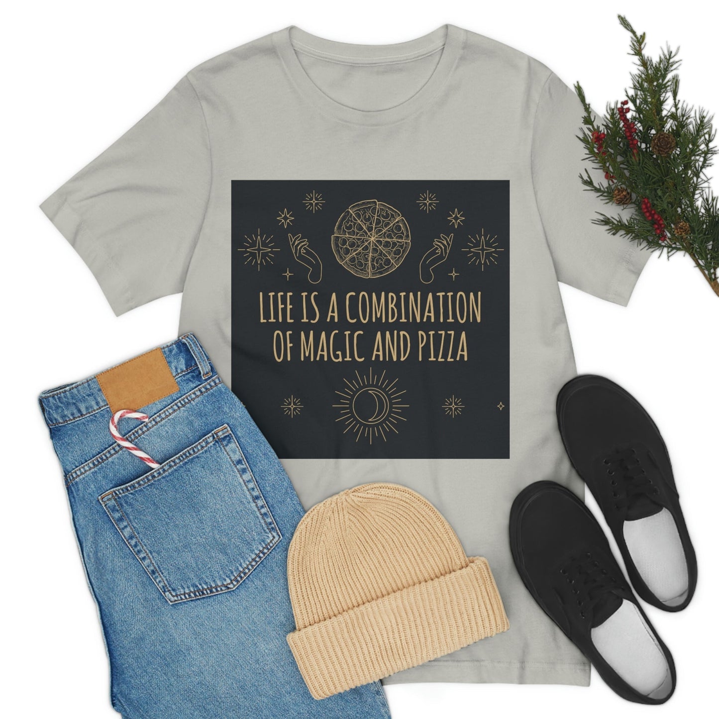 Life Is A Combination Of Magic And Pizza Love Funny Quotes Unisex Jersey Short Sleeve T-Shirt Ichaku [Perfect Gifts Selection]