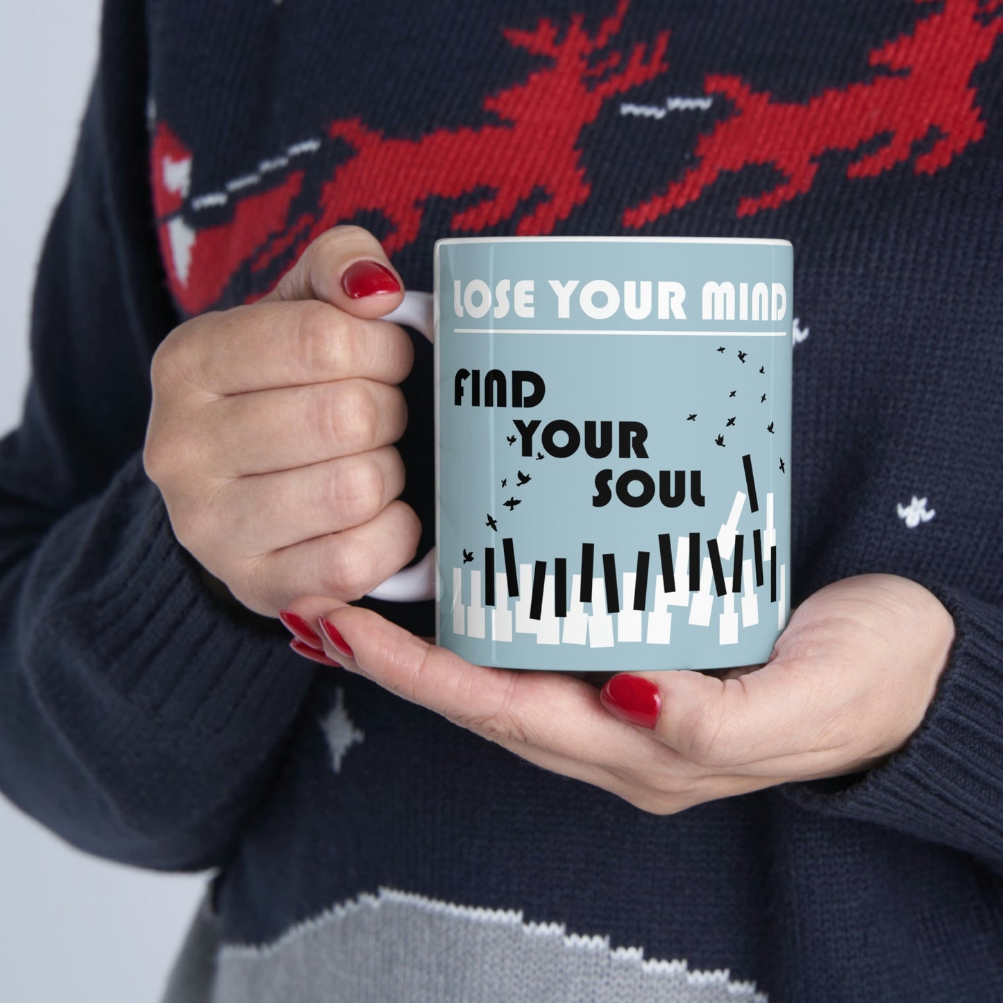 Lose Your Mind Find your Soul Flying birds Piano Keys Music Art Ceramic Mug 11oz Ichaku [Perfect Gifts Selection]