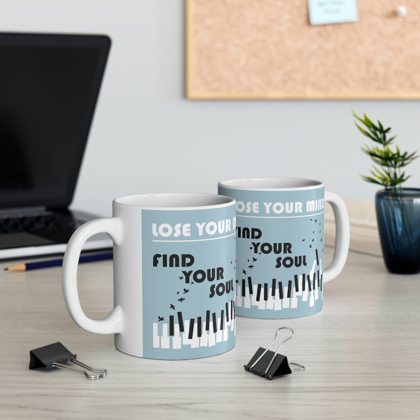 Lose Your Mind Find your Soul Flying birds Piano Keys Music Art Ceramic Mug 11oz Ichaku [Perfect Gifts Selection]