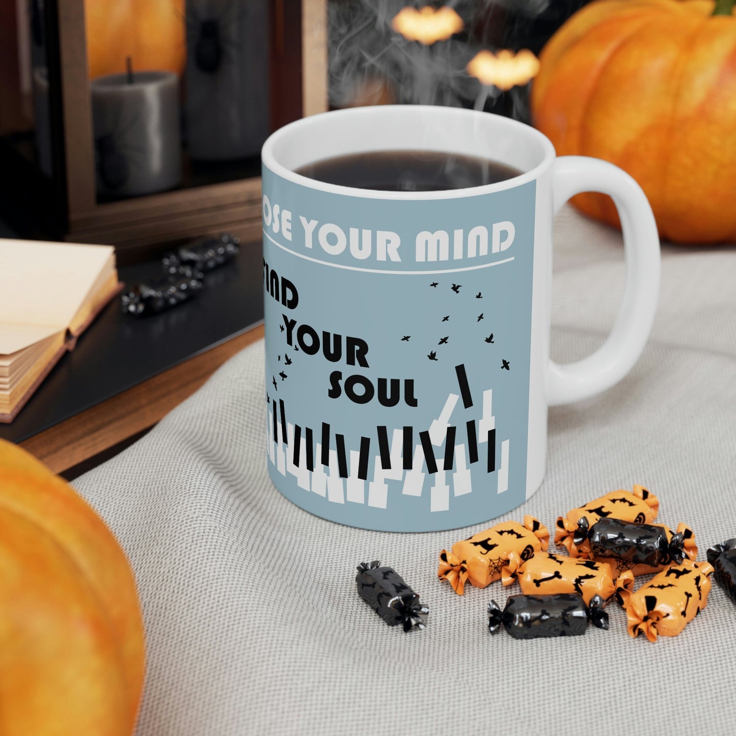 Lose Your Mind Find your Soul Flying birds Piano Keys Music Art Ceramic Mug 11oz Ichaku [Perfect Gifts Selection]