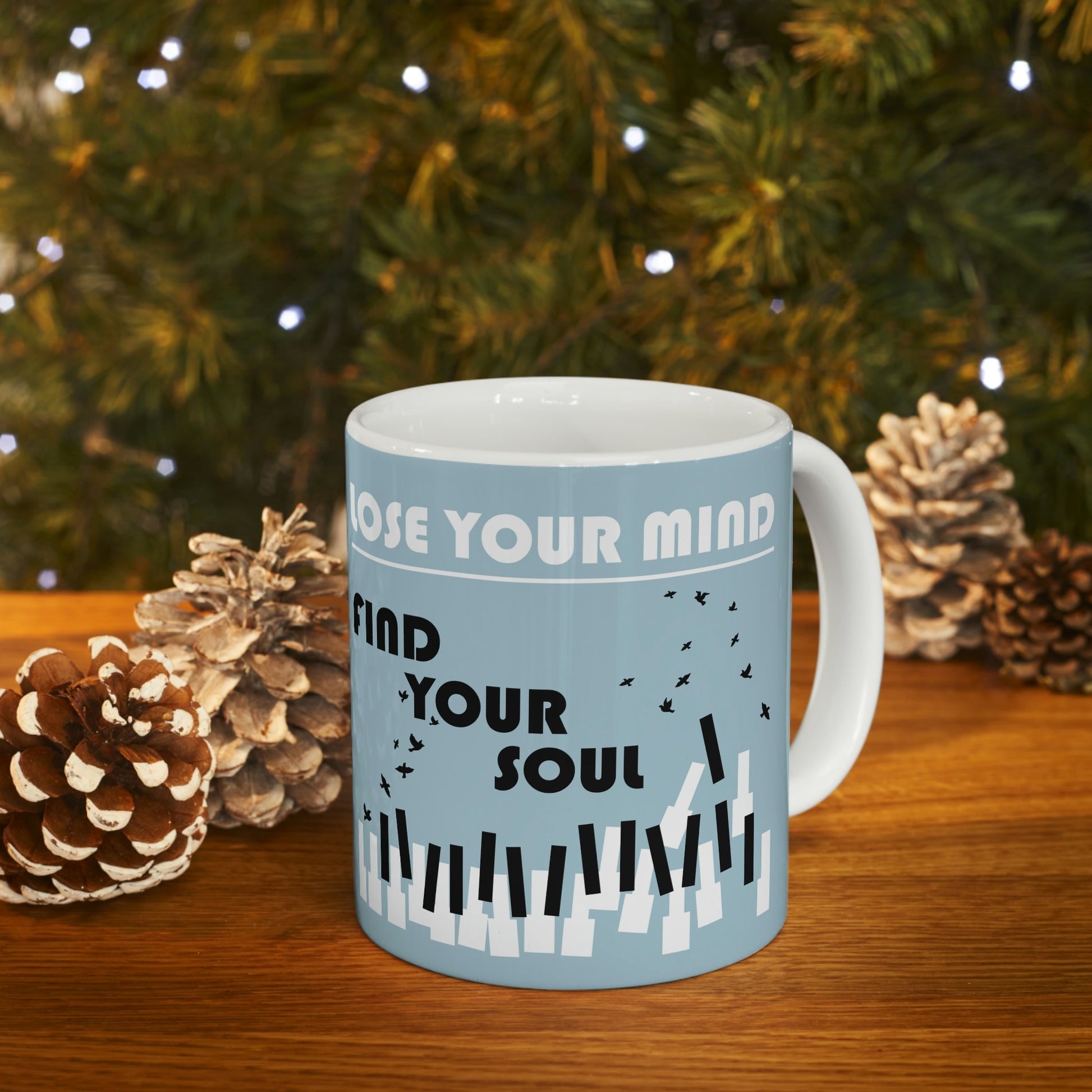 Lose Your Mind Find your Soul Flying birds Piano Keys Music Art Ceramic Mug 11oz Ichaku [Perfect Gifts Selection]