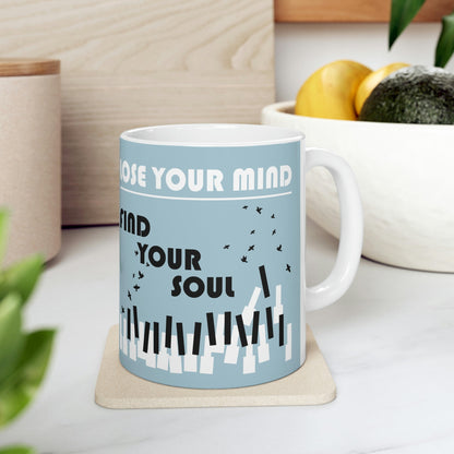 Lose Your Mind Find your Soul Flying birds Piano Keys Music Art Ceramic Mug 11oz Ichaku [Perfect Gifts Selection]