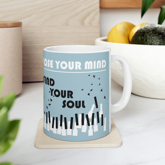 Lose Your Mind Find your Soul Flying birds Piano Keys Music Art Ceramic Mug 11oz Ichaku [Perfect Gifts Selection]