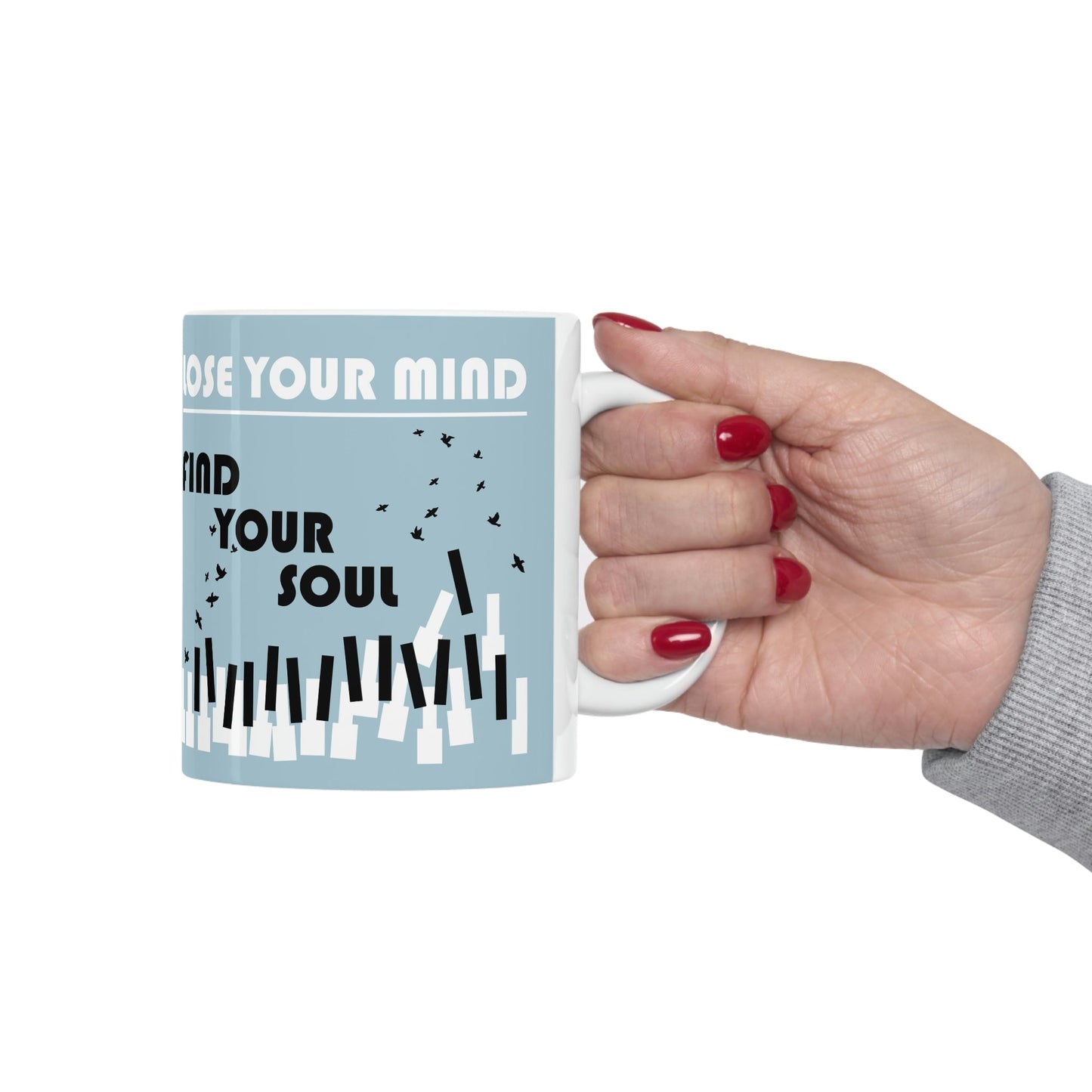 Lose Your Mind Find your Soul Flying birds Piano Keys Music Art Ceramic Mug 11oz Ichaku [Perfect Gifts Selection]