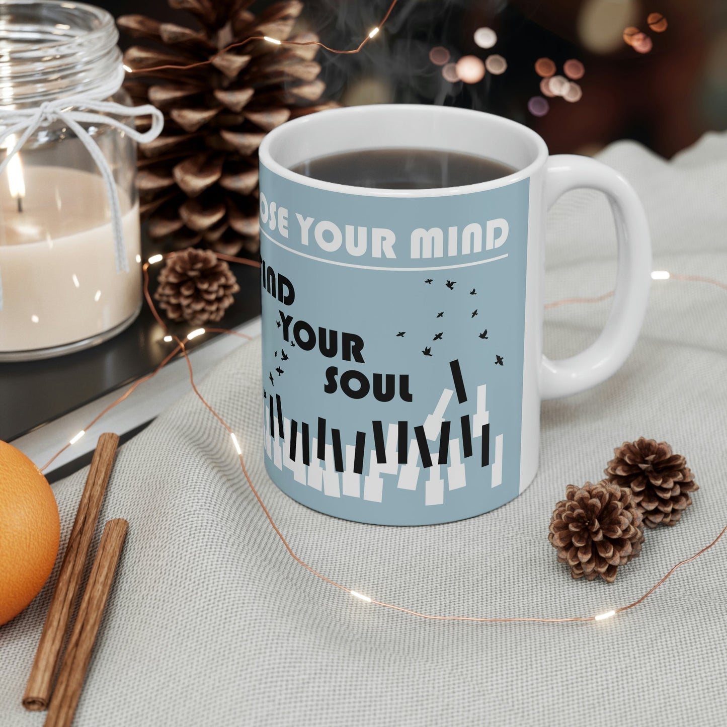 Lose Your Mind Find your Soul Flying birds Piano Keys Music Art Ceramic Mug 11oz Ichaku [Perfect Gifts Selection]