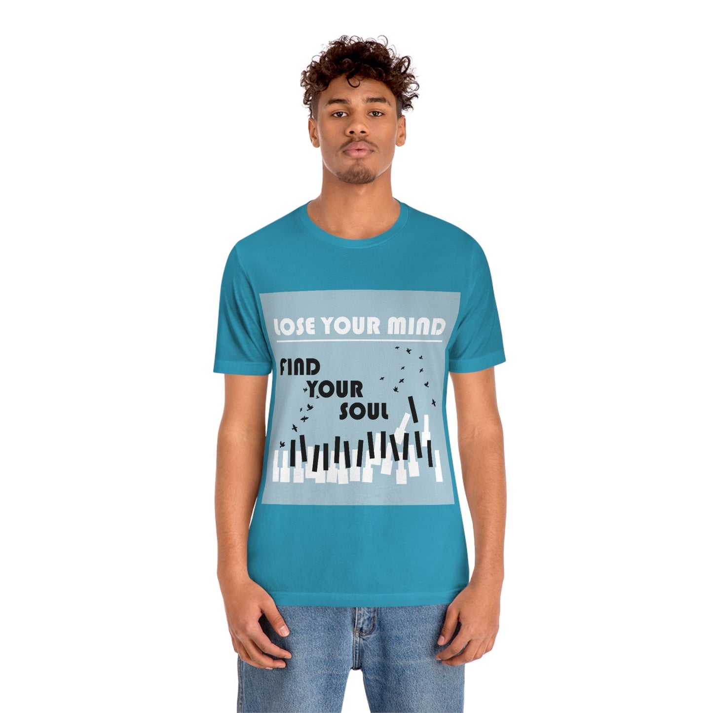 Lose Your Mind Find your Soul Flying birds Piano Keys Music Art Typography Unisex Jersey Short Sleeve T-Shirt Ichaku [Perfect Gifts Selection]