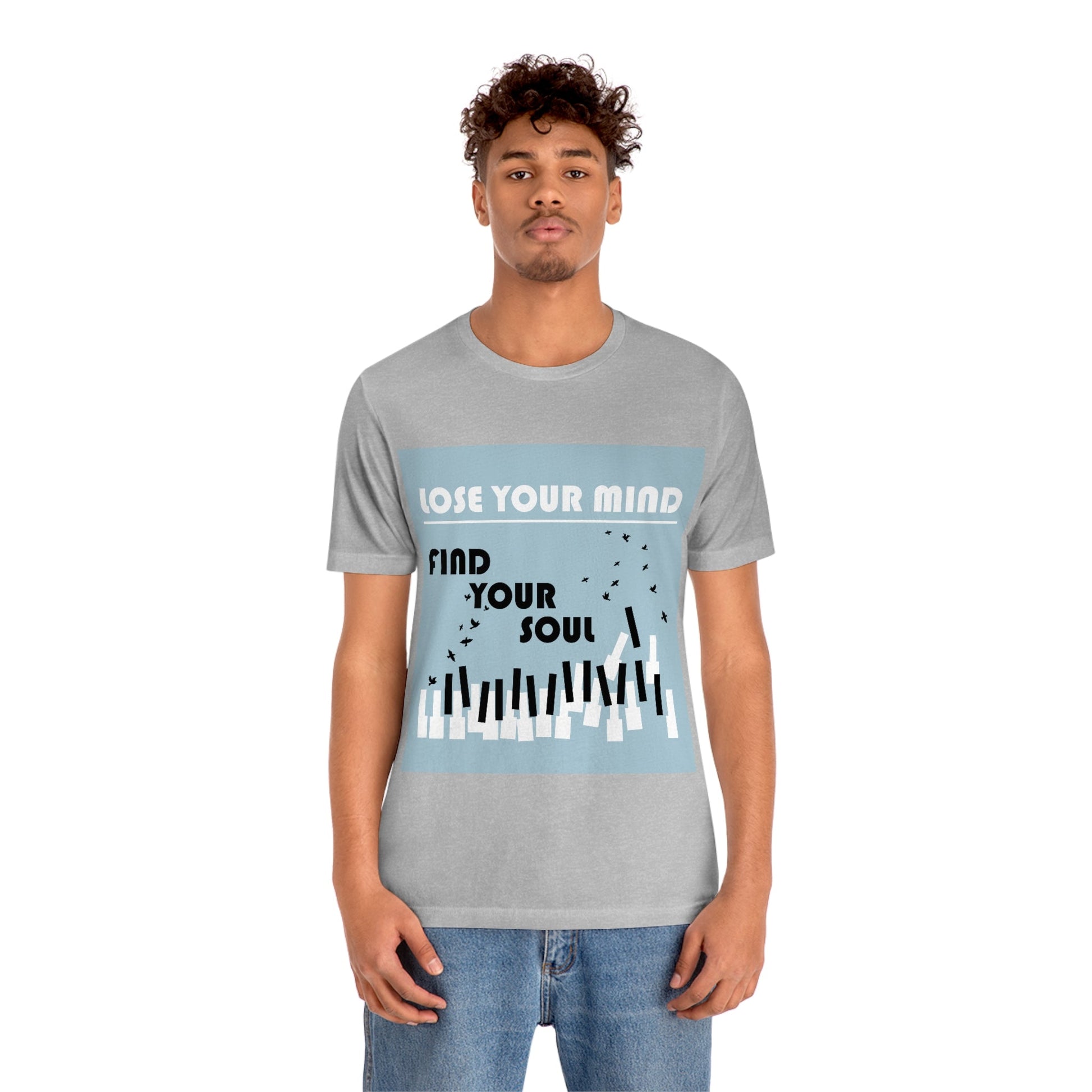 Lose Your Mind Find your Soul Flying birds Piano Keys Music Art Typography Unisex Jersey Short Sleeve T-Shirt Ichaku [Perfect Gifts Selection]