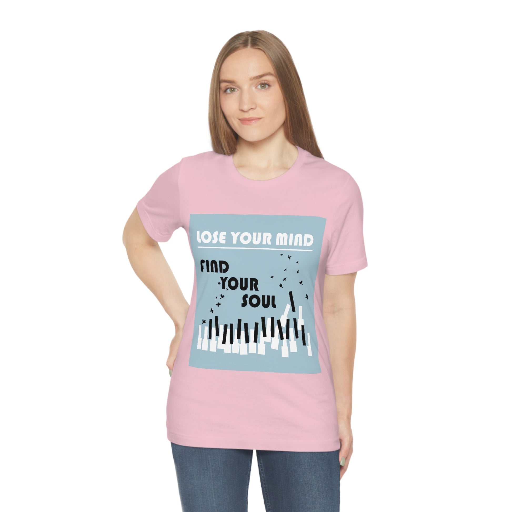 Lose Your Mind Find your Soul Flying birds Piano Keys Music Art Typography Unisex Jersey Short Sleeve T-Shirt Ichaku [Perfect Gifts Selection]