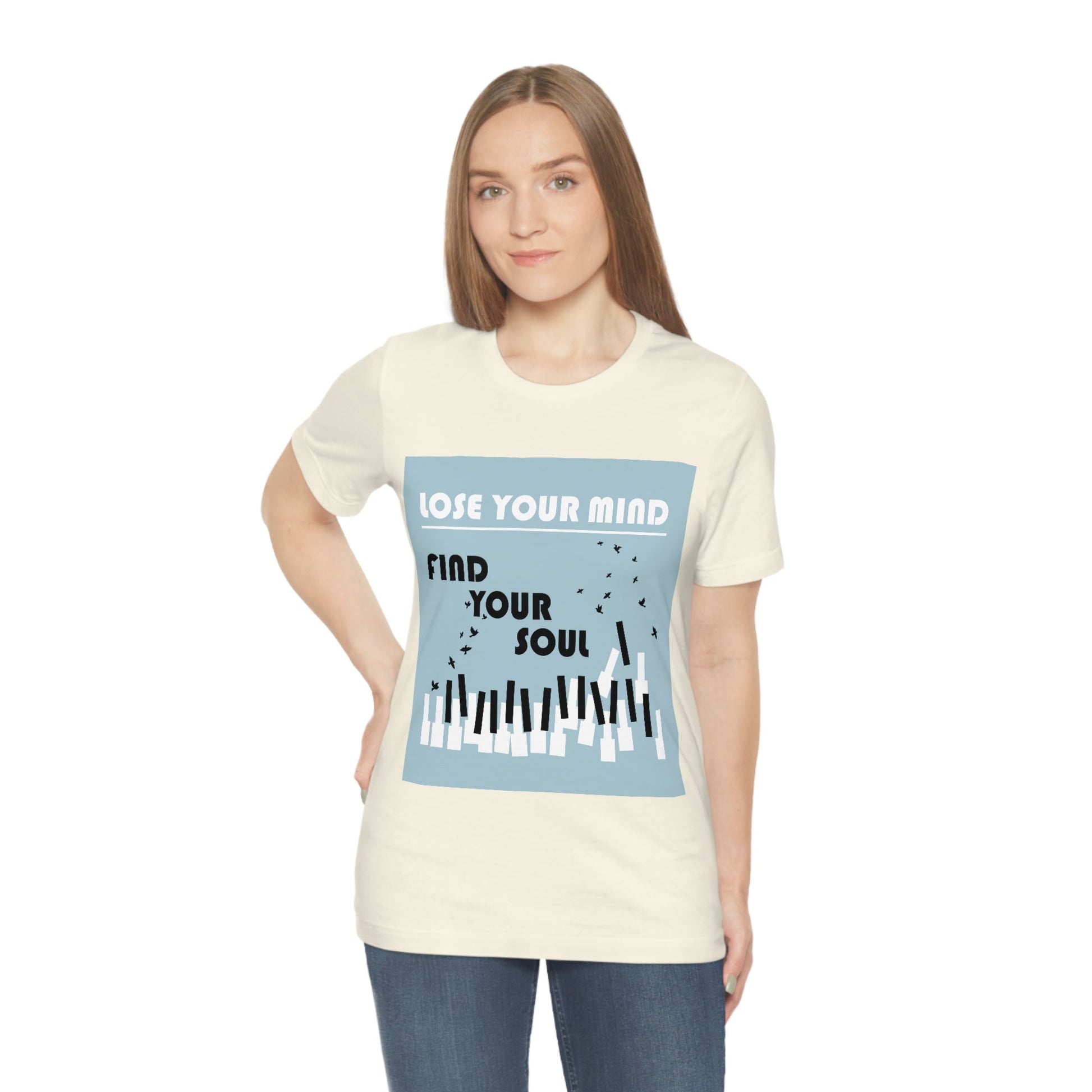 Lose Your Mind Find your Soul Flying birds Piano Keys Music Art Typography Unisex Jersey Short Sleeve T-Shirt Ichaku [Perfect Gifts Selection]