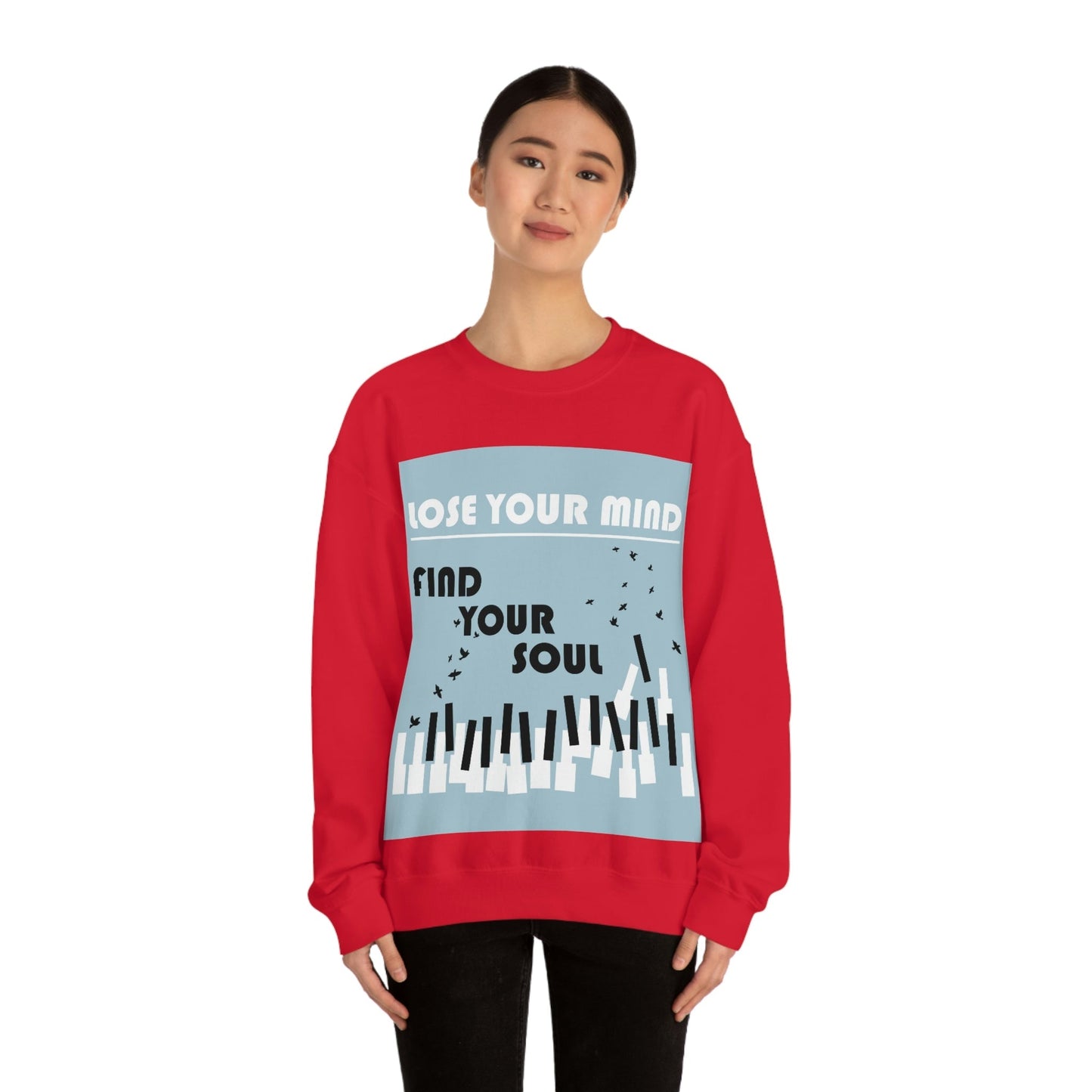 Lose Your Mind Find your Soul Flying birds Piano Keys Music Art Unisex Heavy Blend™ Crewneck Sweatshirt Ichaku [Perfect Gifts Selection]