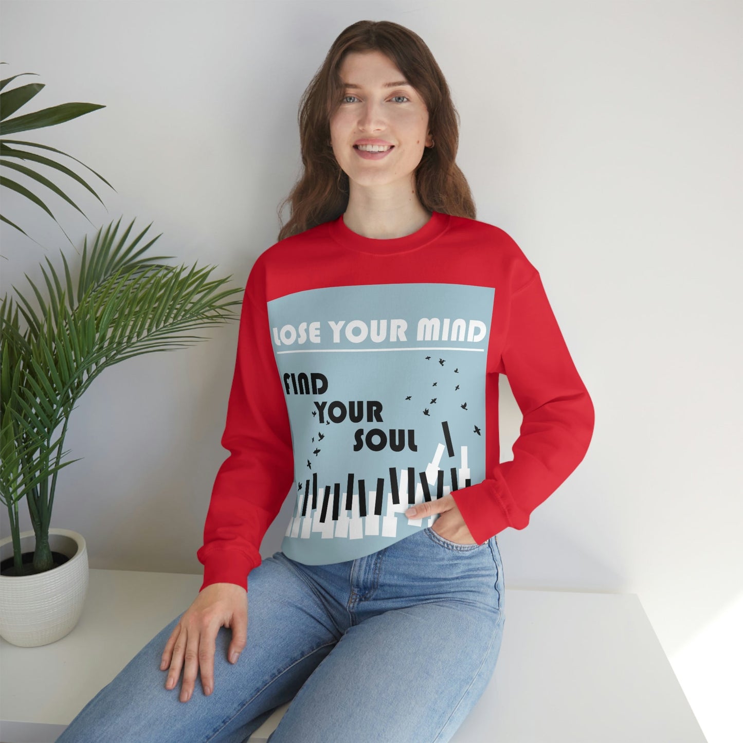 Lose Your Mind Find your Soul Flying birds Piano Keys Music Art Unisex Heavy Blend™ Crewneck Sweatshirt Ichaku [Perfect Gifts Selection]