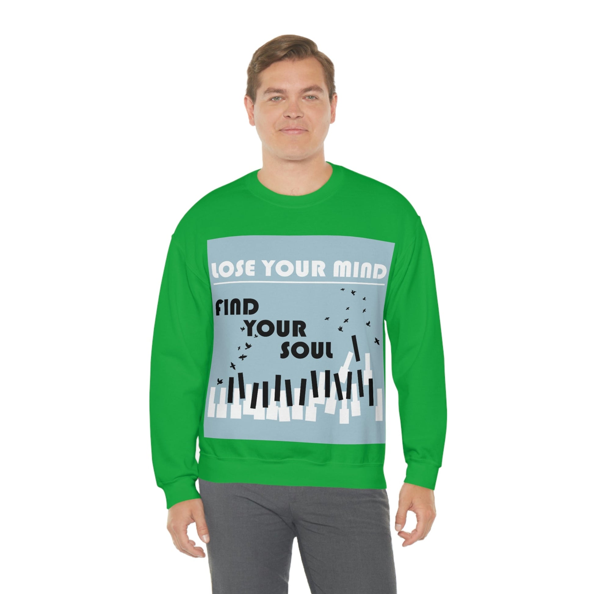 Lose Your Mind Find your Soul Flying birds Piano Keys Music Art Unisex Heavy Blend™ Crewneck Sweatshirt Ichaku [Perfect Gifts Selection]