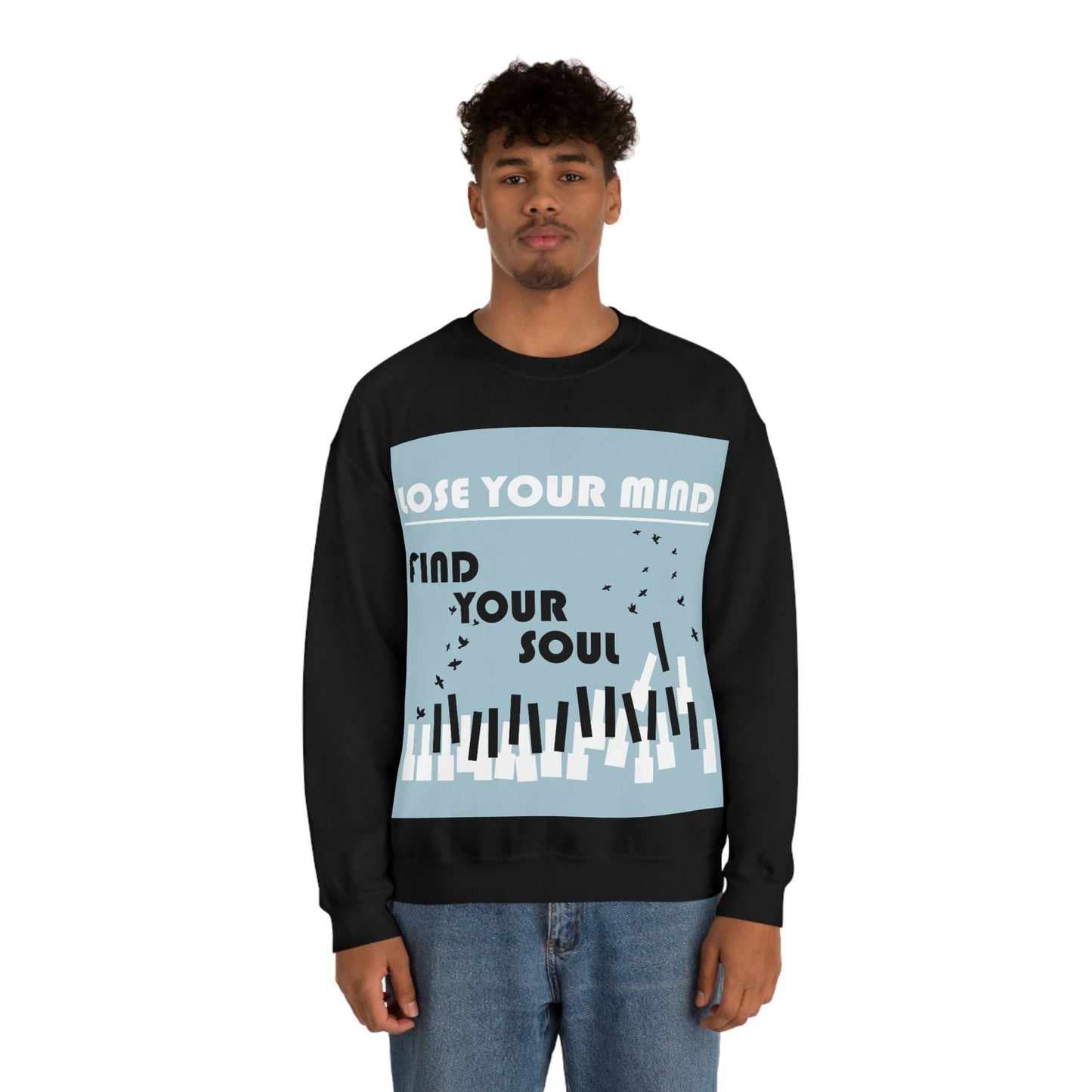 Lose Your Mind Find your Soul Flying birds Piano Keys Music Art Unisex Heavy Blend™ Crewneck Sweatshirt Ichaku [Perfect Gifts Selection]