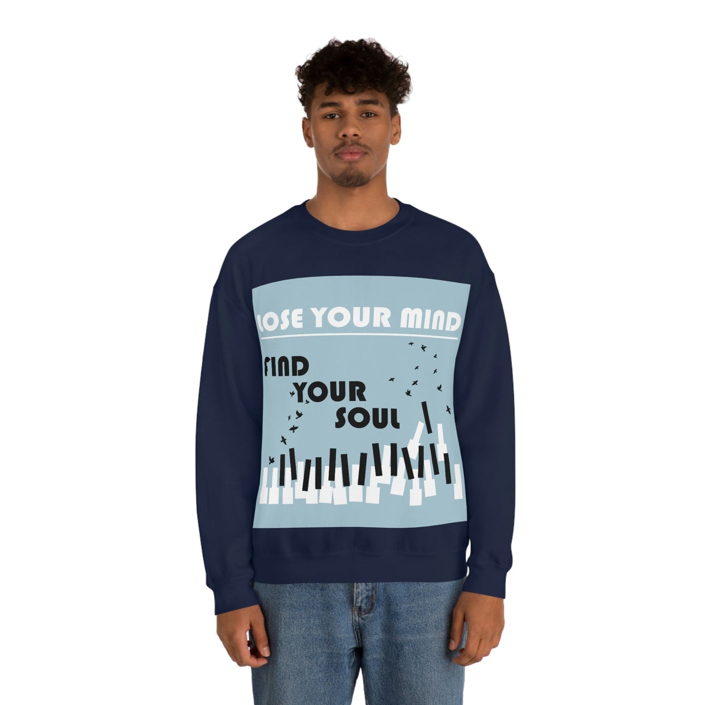 Lose Your Mind Find your Soul Flying birds Piano Keys Music Art Unisex Heavy Blend™ Crewneck Sweatshirt Ichaku [Perfect Gifts Selection]