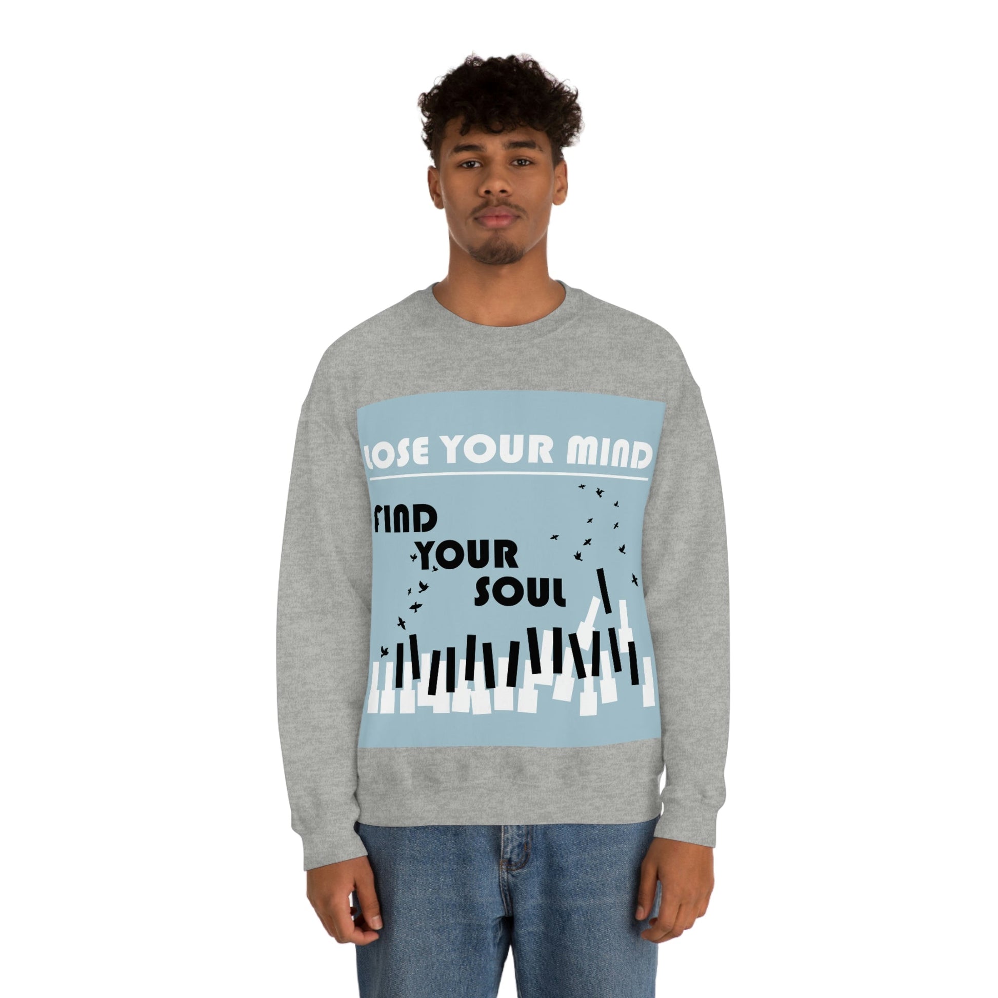 Lose Your Mind Find your Soul Flying birds Piano Keys Music Art Unisex Heavy Blend™ Crewneck Sweatshirt Ichaku [Perfect Gifts Selection]