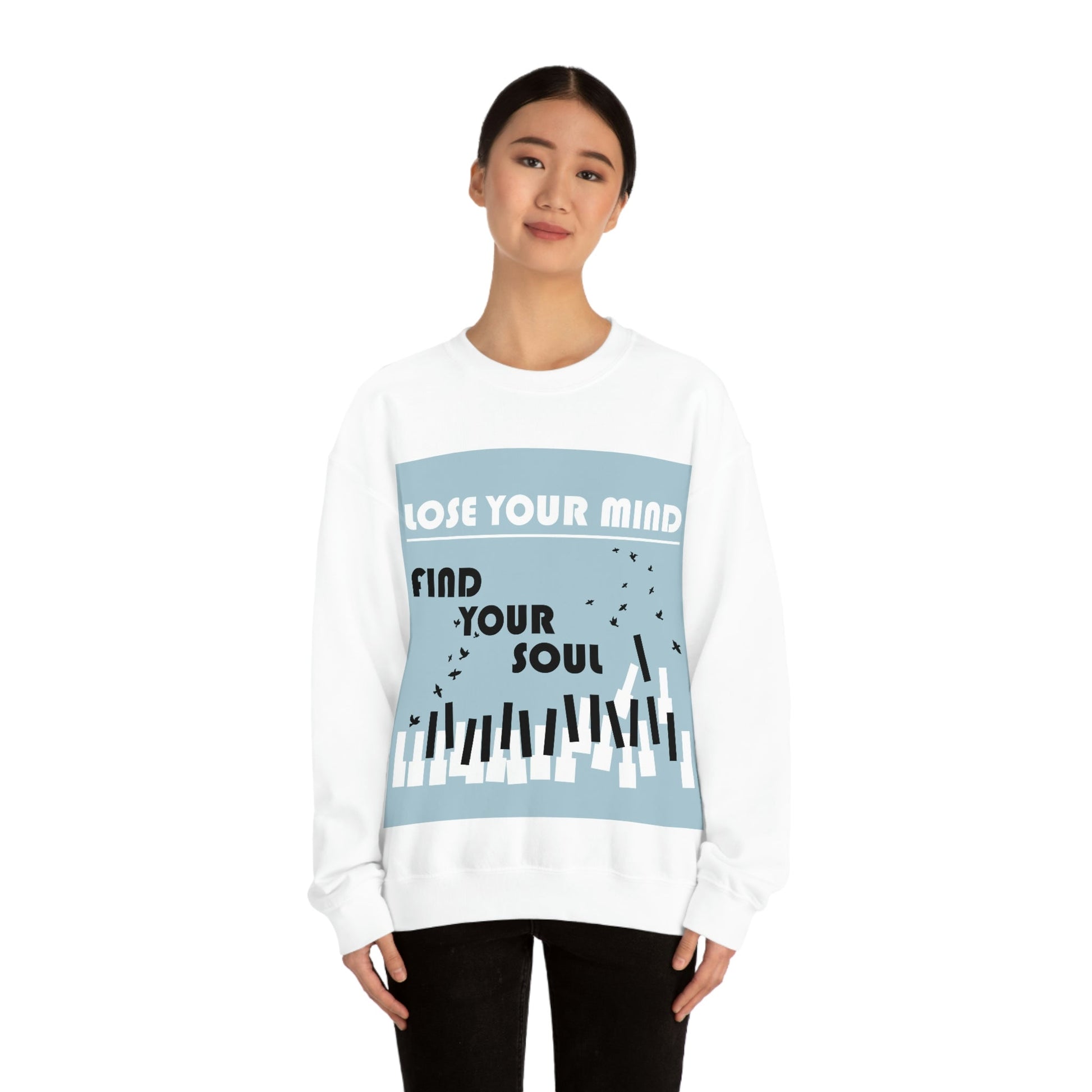 Lose Your Mind Find your Soul Flying birds Piano Keys Music Art Unisex Heavy Blend™ Crewneck Sweatshirt Ichaku [Perfect Gifts Selection]