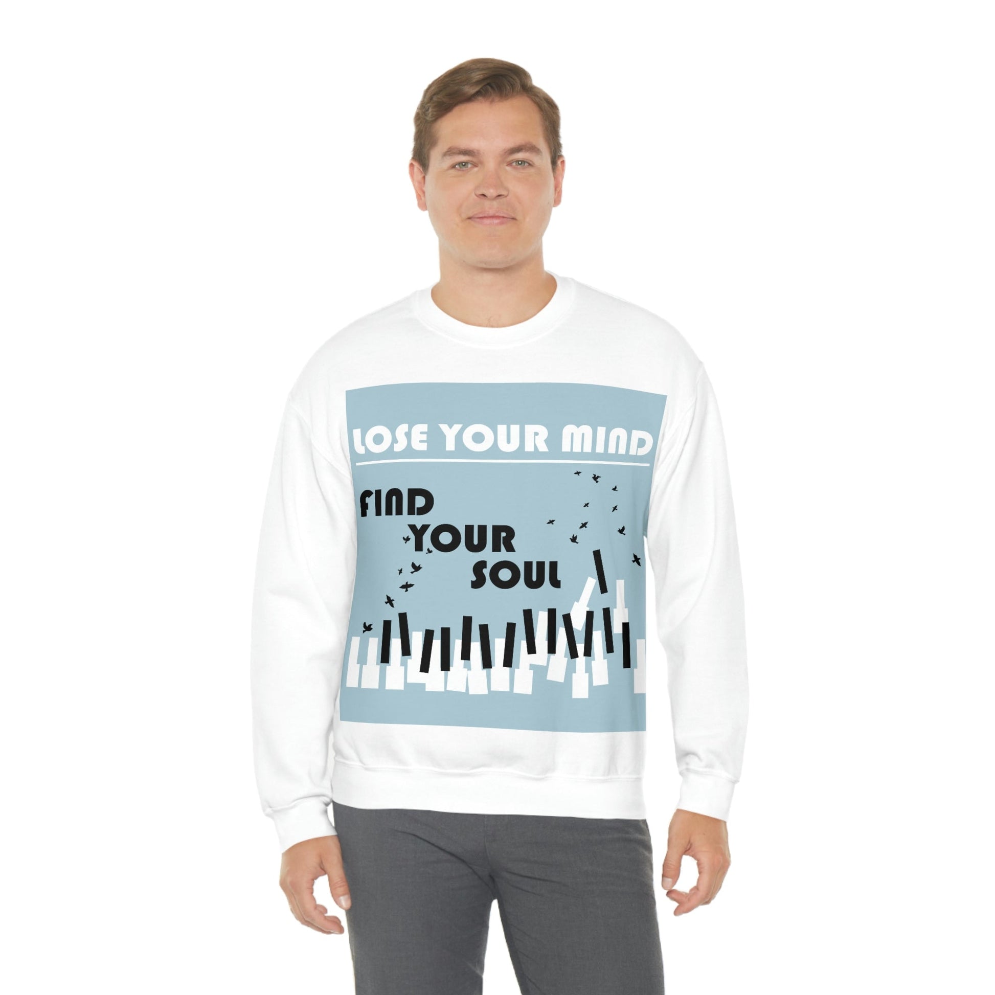 Lose Your Mind Find your Soul Flying birds Piano Keys Music Art Unisex Heavy Blend™ Crewneck Sweatshirt Ichaku [Perfect Gifts Selection]