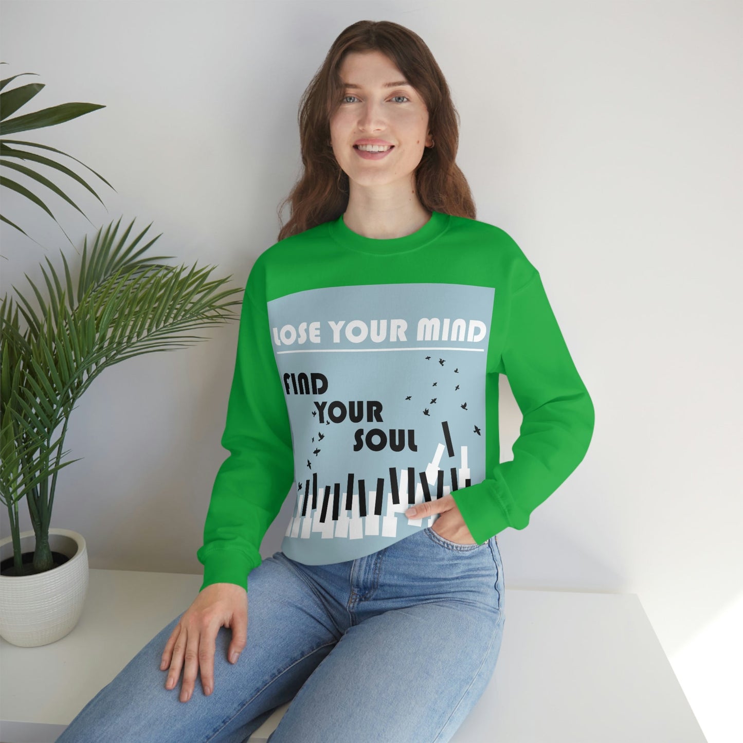 Lose Your Mind Find your Soul Flying birds Piano Keys Music Art Unisex Heavy Blend™ Crewneck Sweatshirt Ichaku [Perfect Gifts Selection]