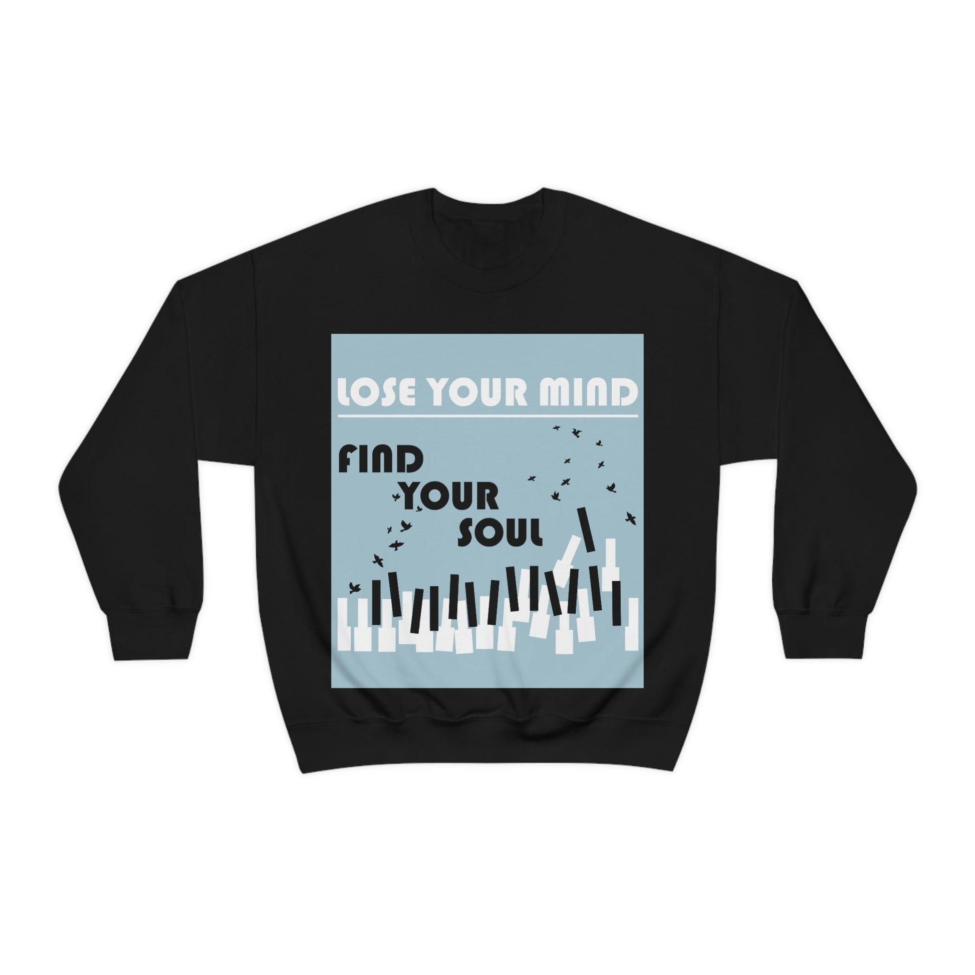 Lose Your Mind Find your Soul Flying birds Piano Keys Music Art Unisex Heavy Blend™ Crewneck Sweatshirt Ichaku [Perfect Gifts Selection]