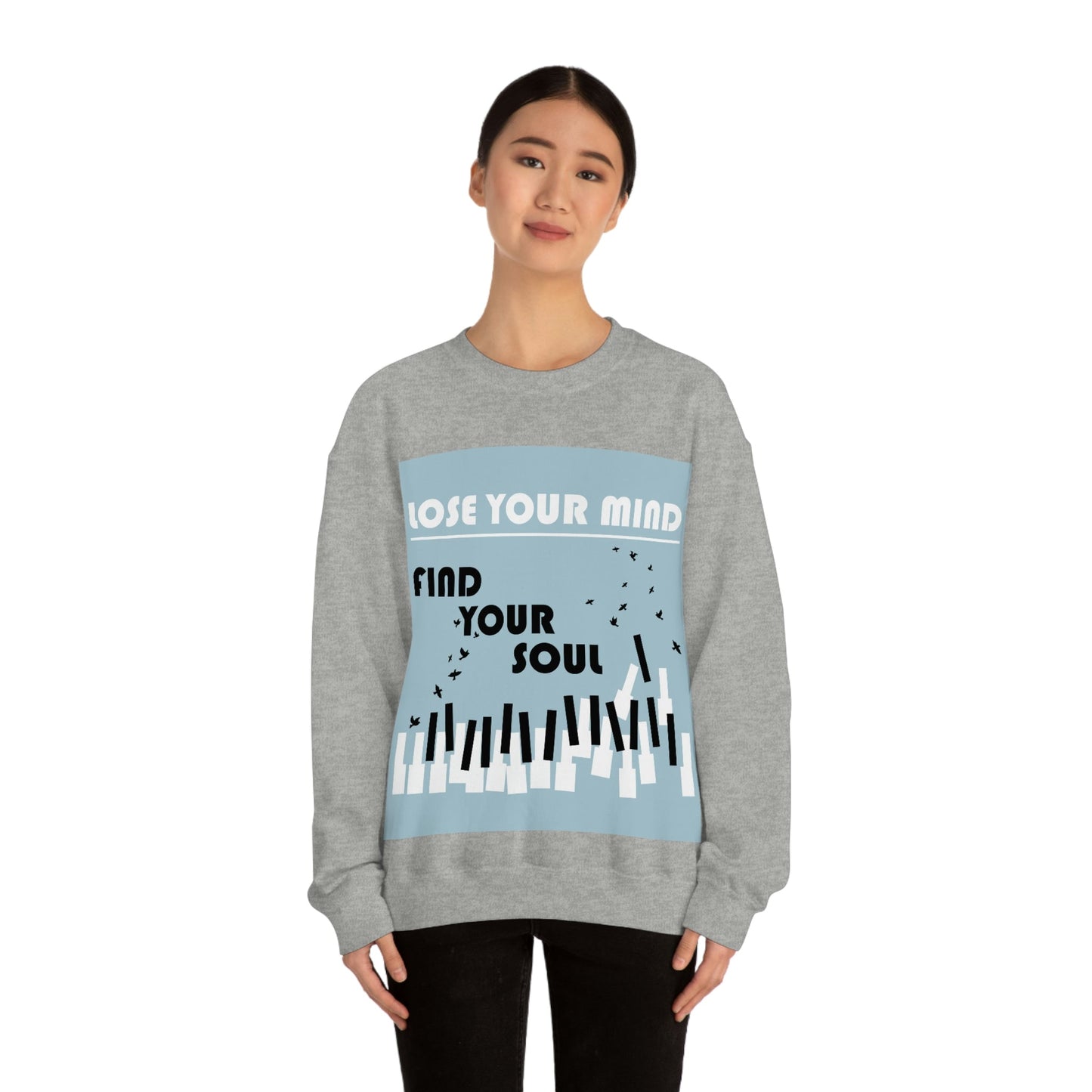 Lose Your Mind Find your Soul Flying birds Piano Keys Music Art Unisex Heavy Blend™ Crewneck Sweatshirt Ichaku [Perfect Gifts Selection]