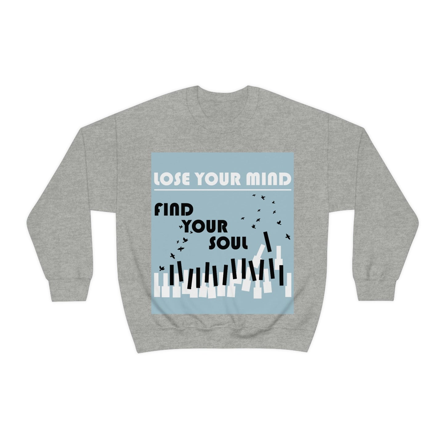 Lose Your Mind Find your Soul Flying birds Piano Keys Music Art Unisex Heavy Blend™ Crewneck Sweatshirt Ichaku [Perfect Gifts Selection]