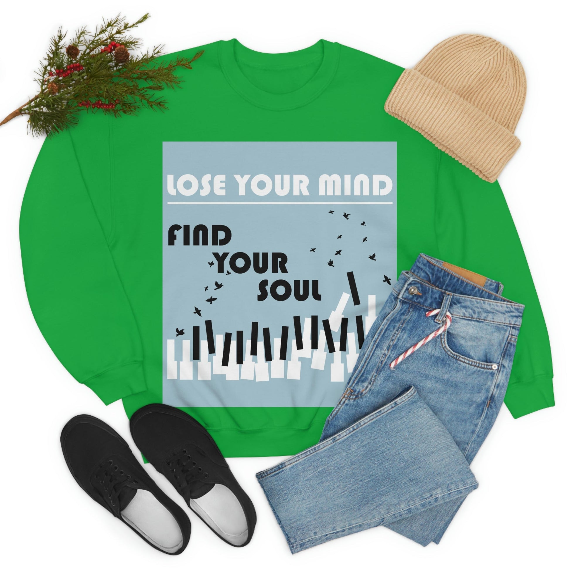 Lose Your Mind Find your Soul Flying birds Piano Keys Music Art Unisex Heavy Blend™ Crewneck Sweatshirt Ichaku [Perfect Gifts Selection]