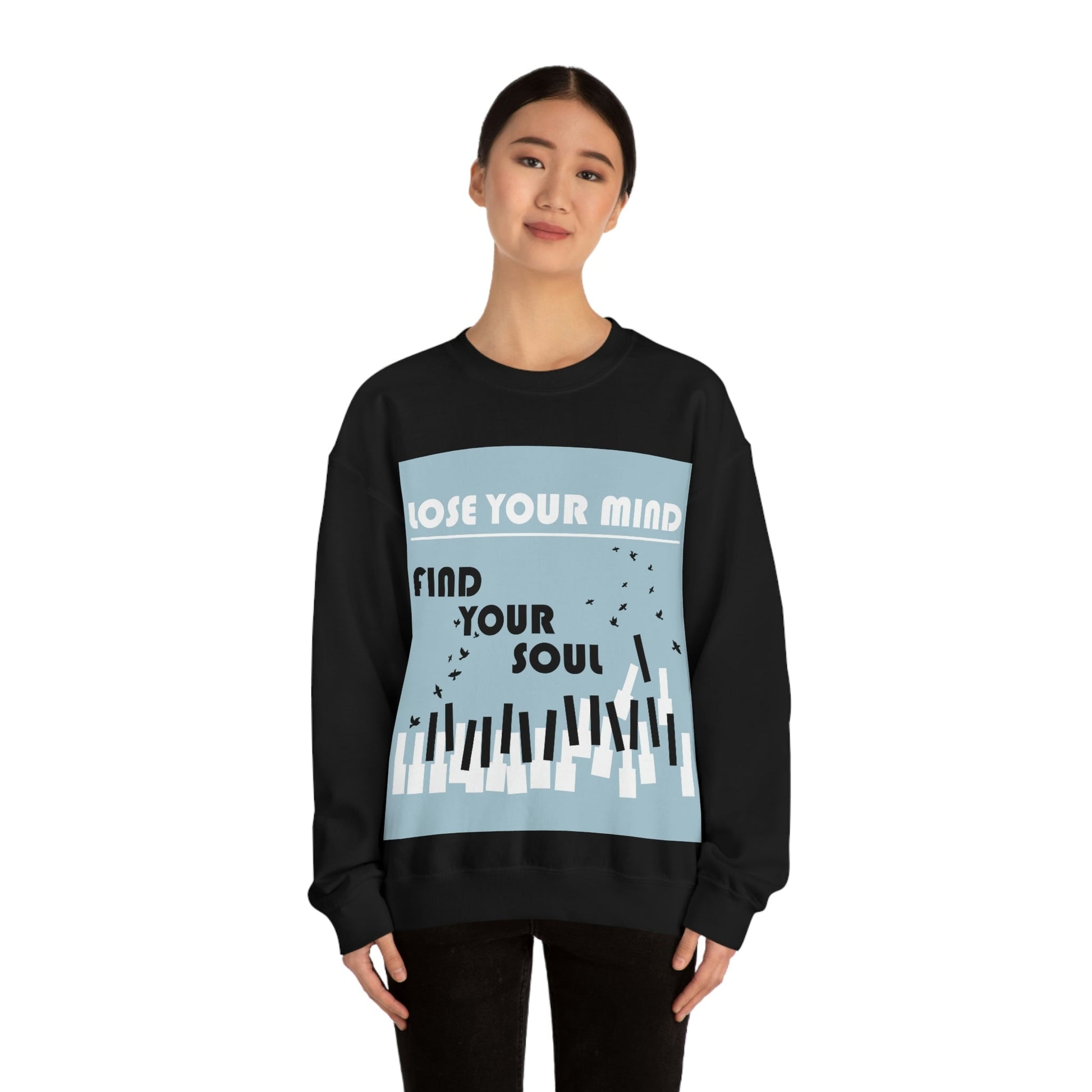 Lose Your Mind Find your Soul Flying birds Piano Keys Music Art Unisex Heavy Blend™ Crewneck Sweatshirt Ichaku [Perfect Gifts Selection]