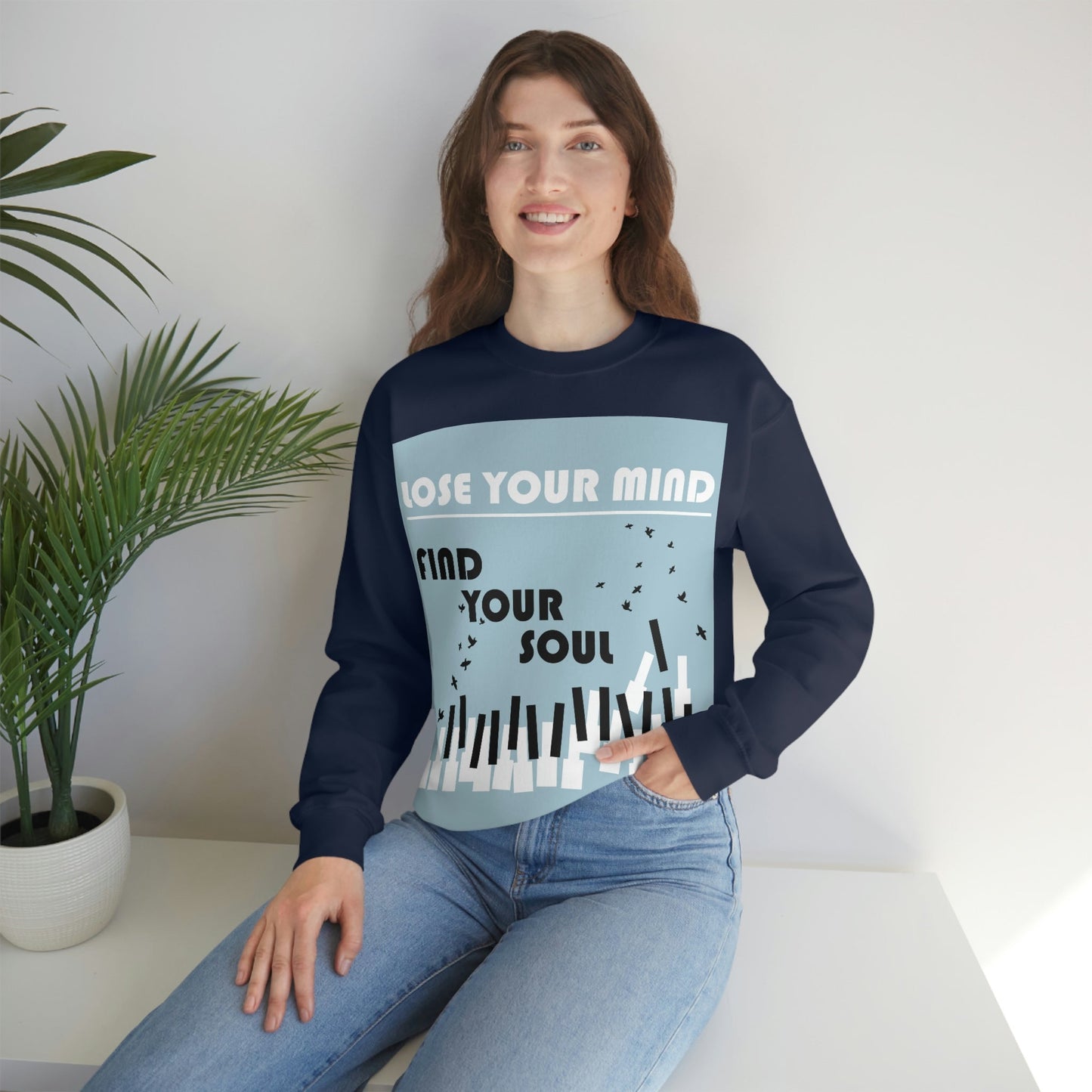 Lose Your Mind Find your Soul Flying birds Piano Keys Music Art Unisex Heavy Blend™ Crewneck Sweatshirt Ichaku [Perfect Gifts Selection]