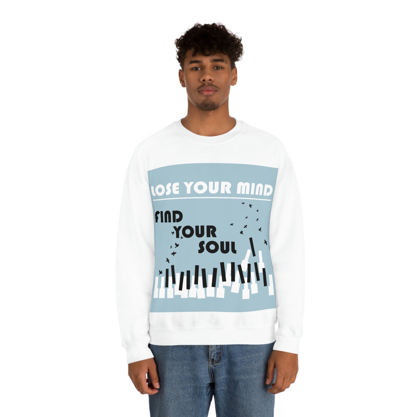 Lose Your Mind Find your Soul Flying birds Piano Keys Music Art Unisex Heavy Blend™ Crewneck Sweatshirt Ichaku [Perfect Gifts Selection]